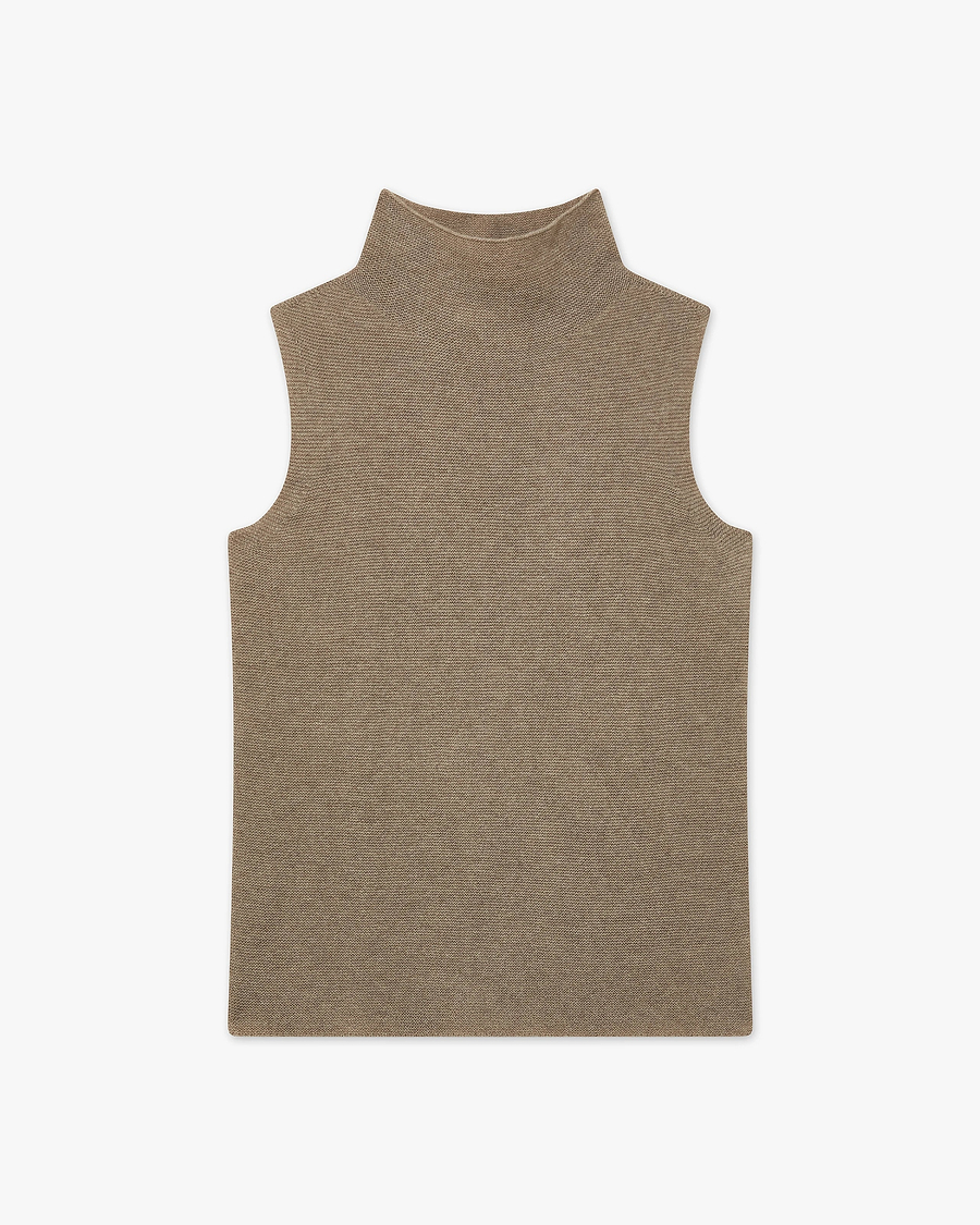 Soffio Mock Neck Top - Taupe Cashmere