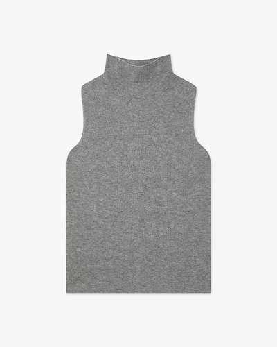 Soffio Mock Neck Top - Medium Grey Cashmere