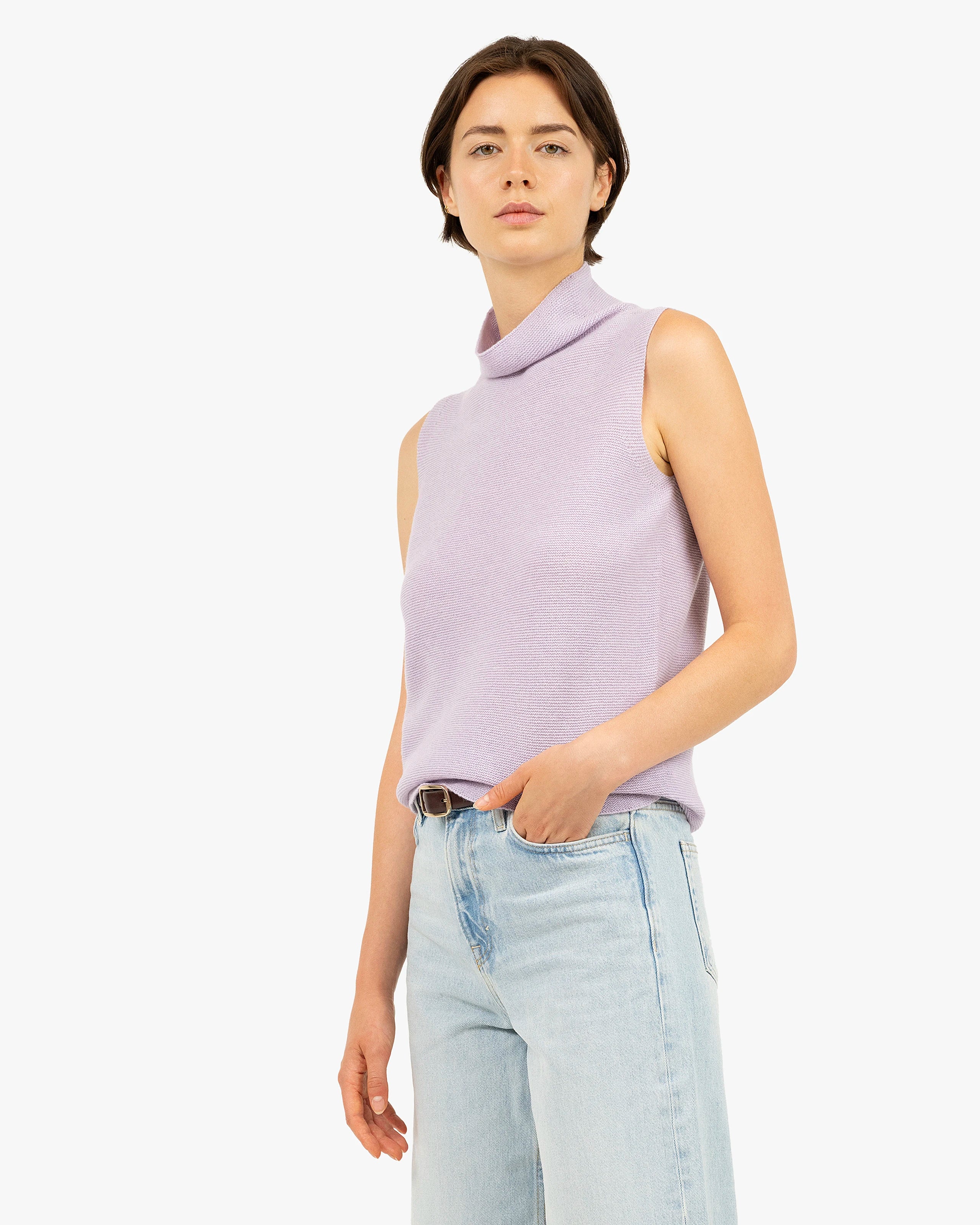 Soffio Mock Neck Top - Lilac Cashmere