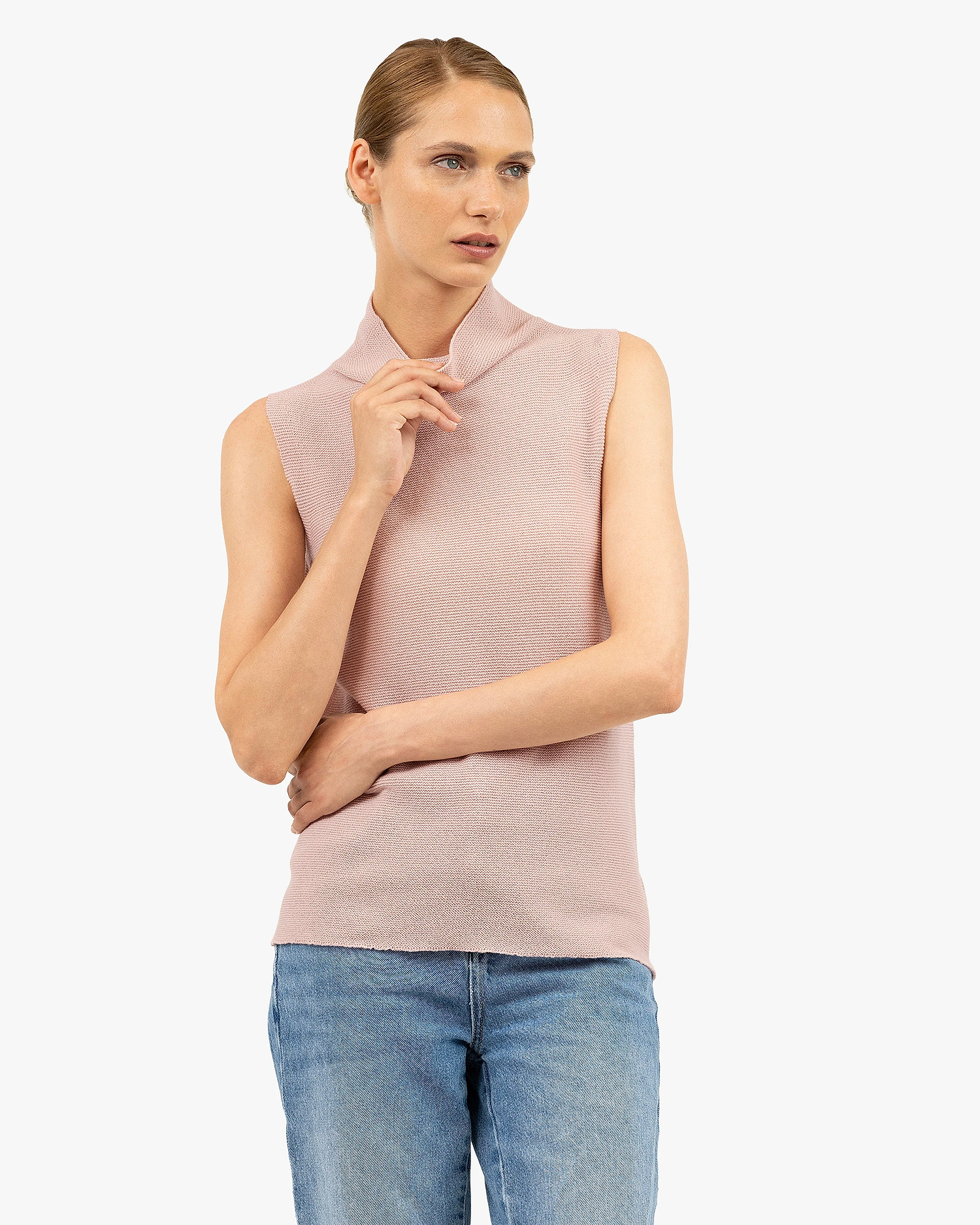 Soffio Mock Neck Top - Rose Cashmere