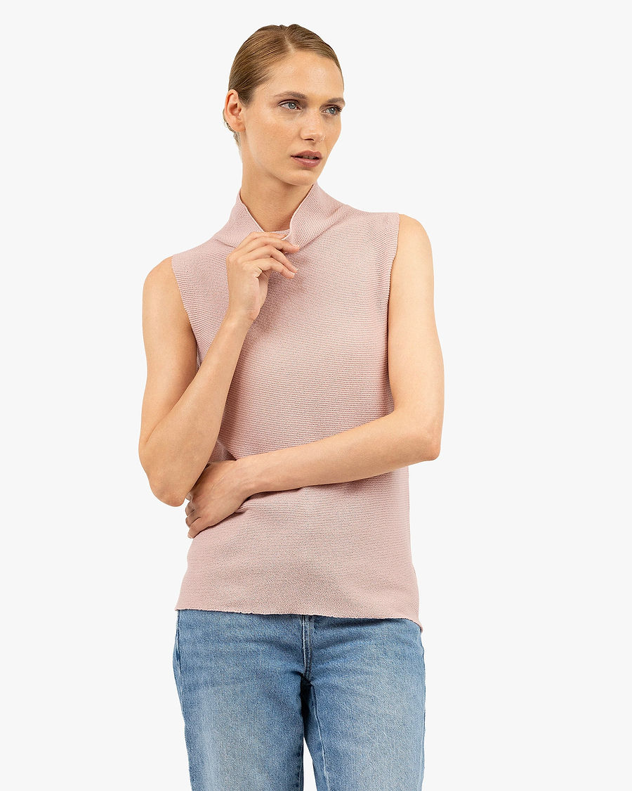 Soffio Mock Neck Top - Rose Cashmere