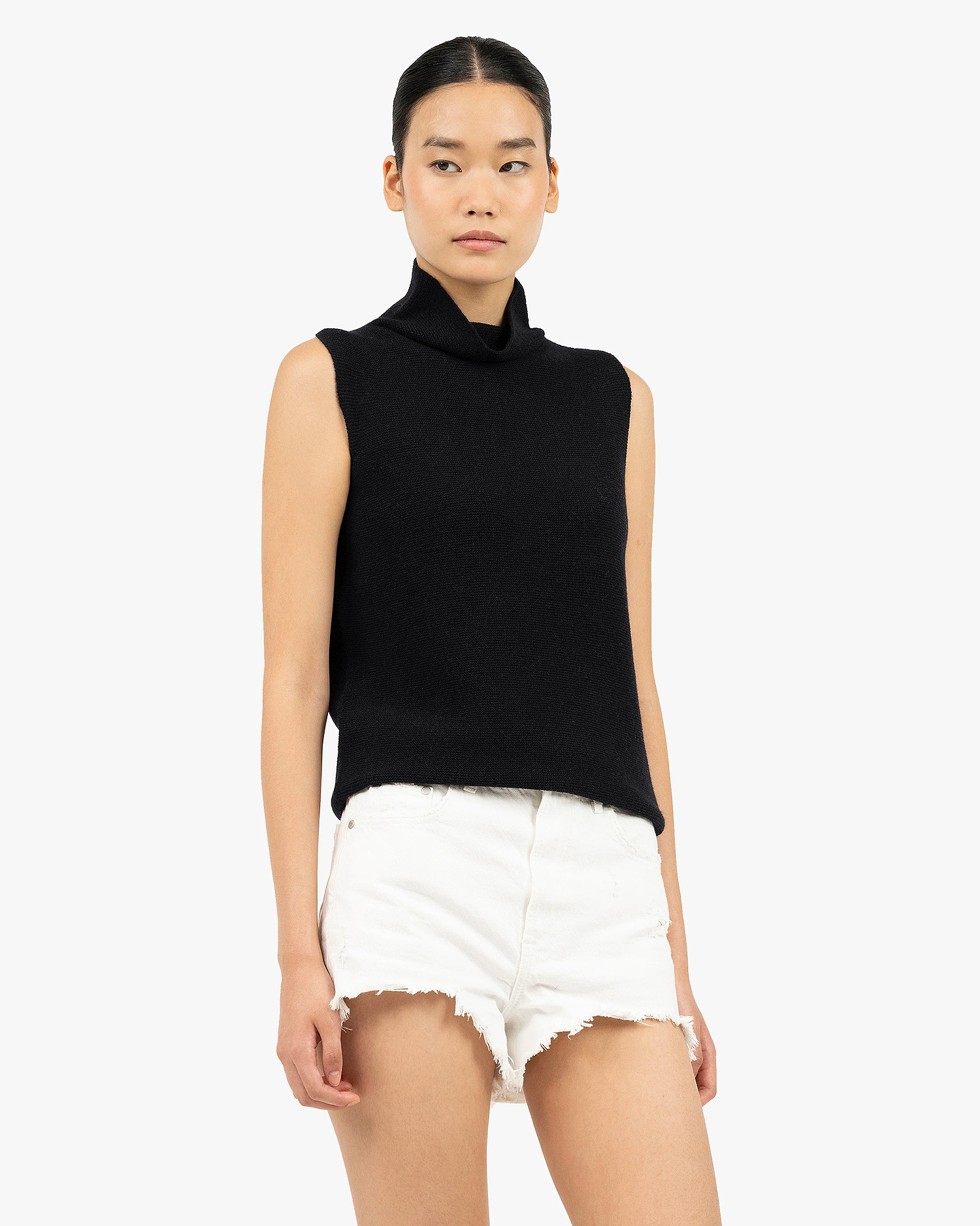 Soffio Mock Neck Top - Black Cashmere