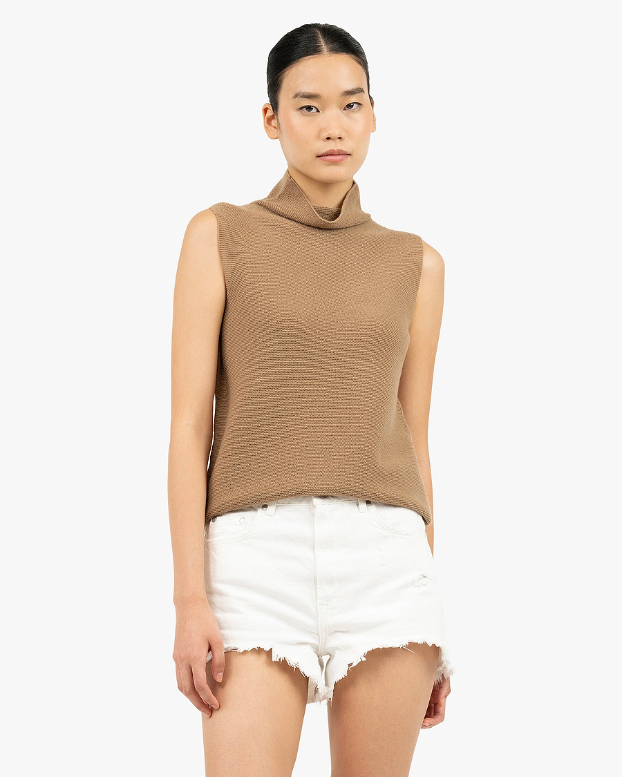 Soffio Mock Neck Top - Camel Cashmere