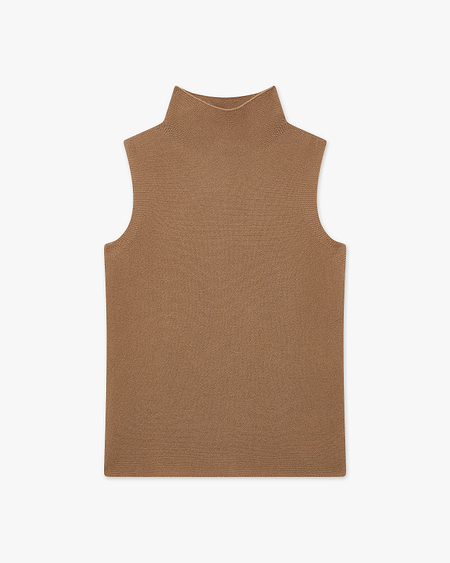 Soffio Mock Neck Top - Camel Cashmere