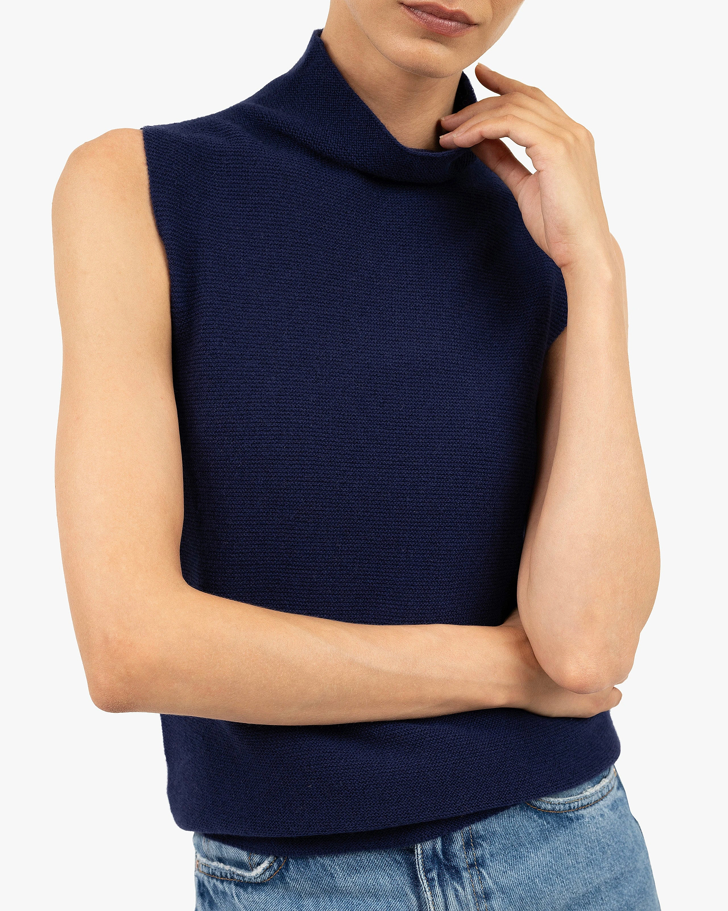 Soffio Mock Neck Top - Blue Cashmere