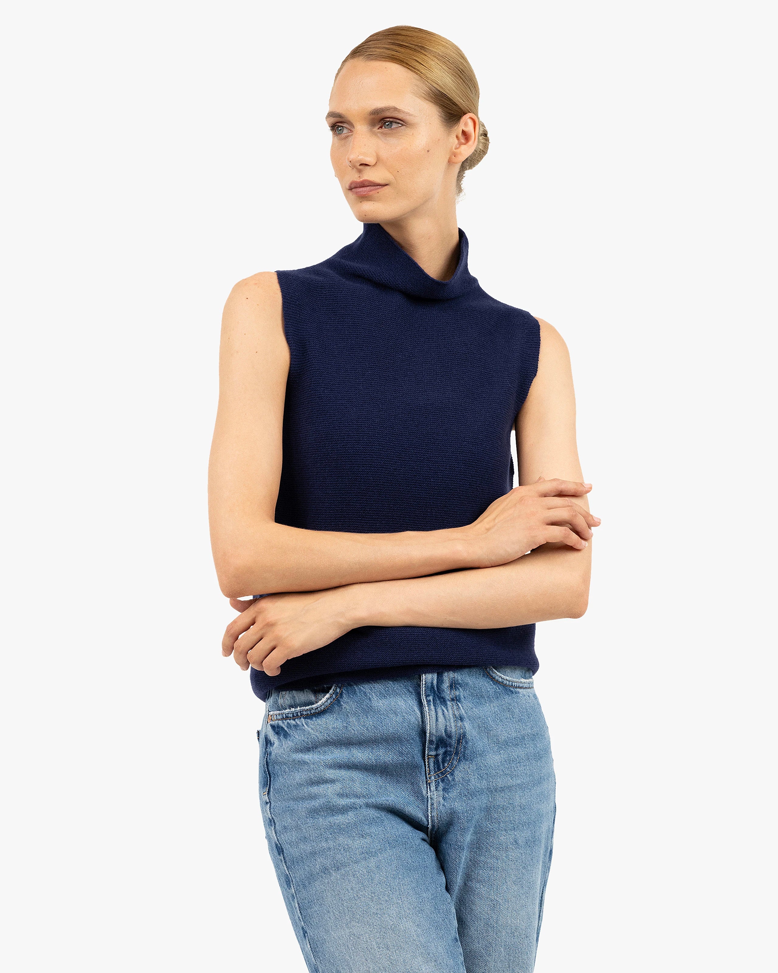 Soffio Mock Neck Top - Blue Cashmere