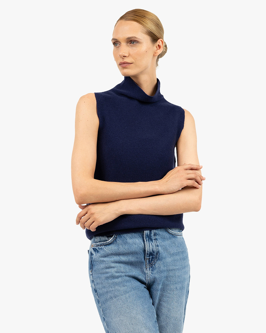 Soffio Mock Neck Top - Blue Cashmere