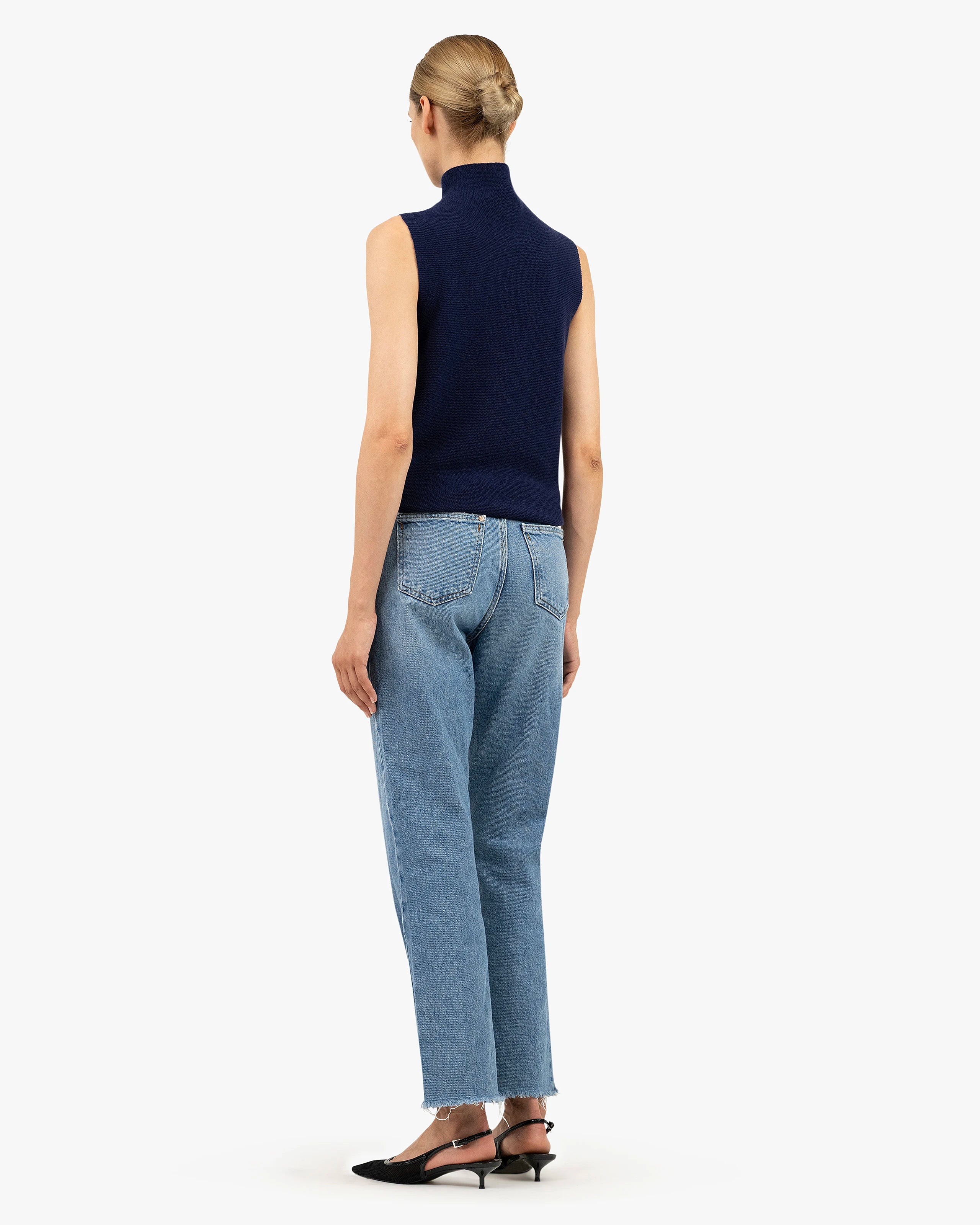 Soffio Mock Neck Top - Blue Cashmere