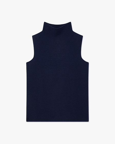 Soffio Mock Neck Top - Blue Cashmere