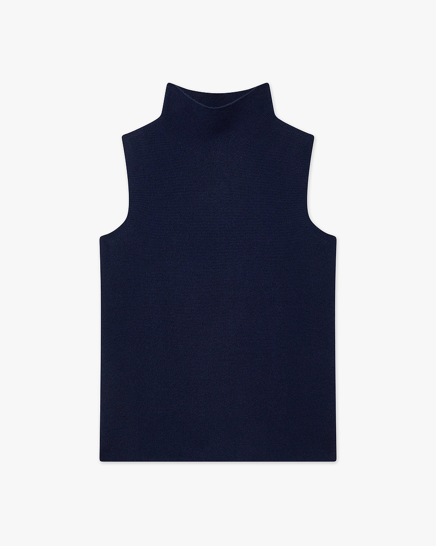 Soffio Mock Neck Top - Blue Cashmere