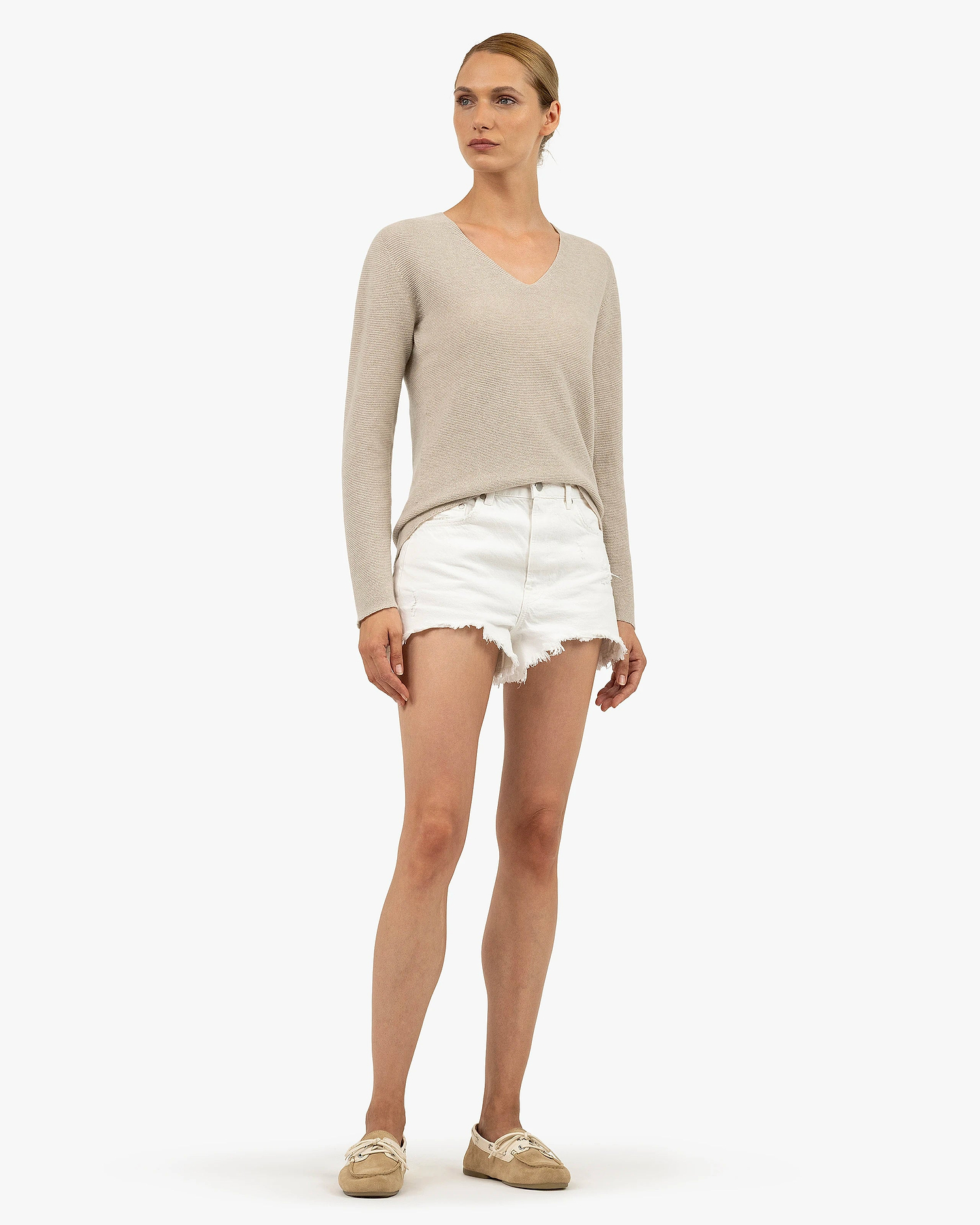 Women's Soffio V-Neck Sweater - Beige Cashmere