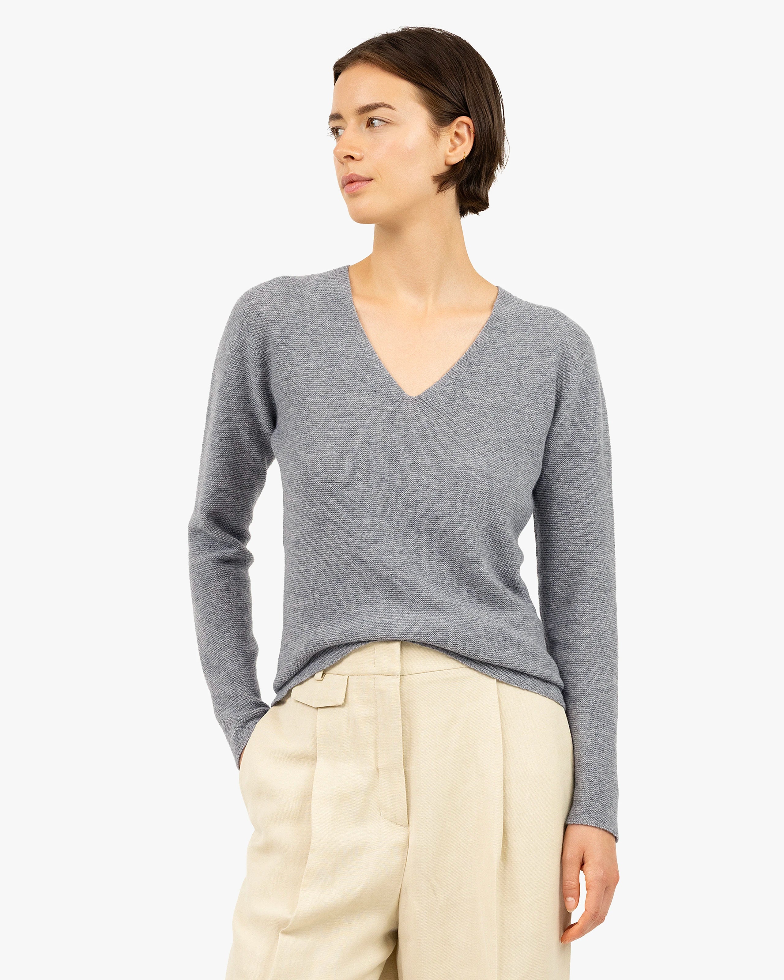 Women's Soffio V-Neck Sweater - Medium Grey Cashmere