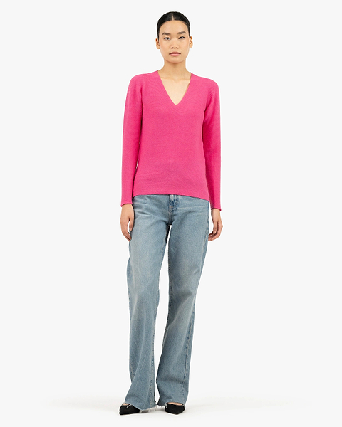 Women's Soffio V-Neck Sweater - Fuchsia Cashmere