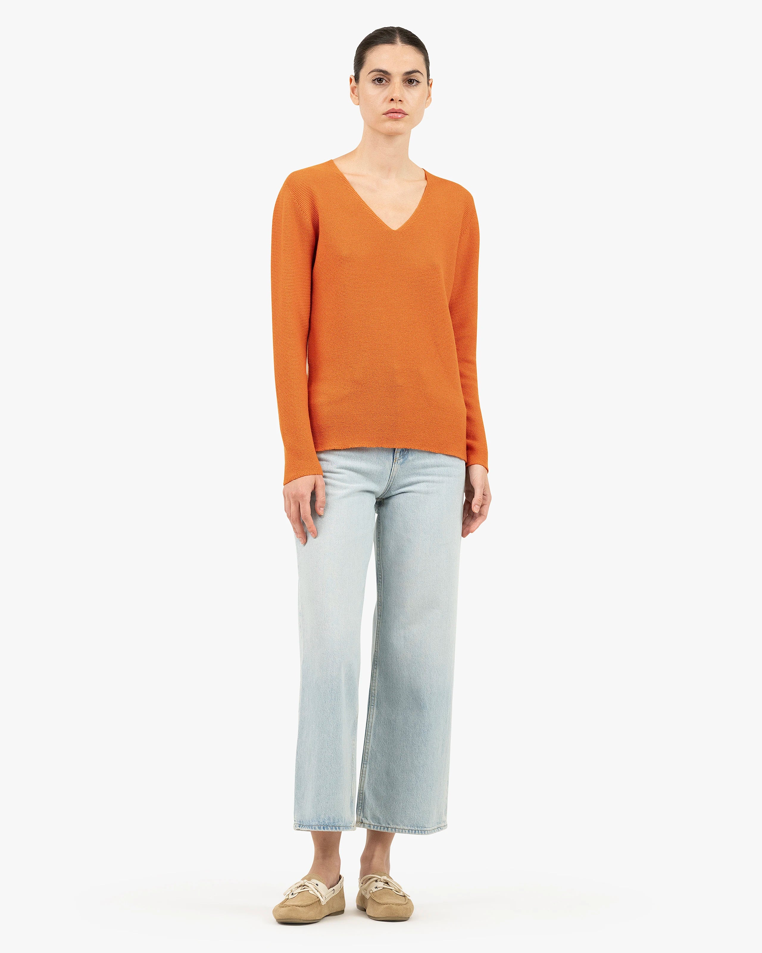 Women's Soffio V-Neck Sweater - Orange Cashmere