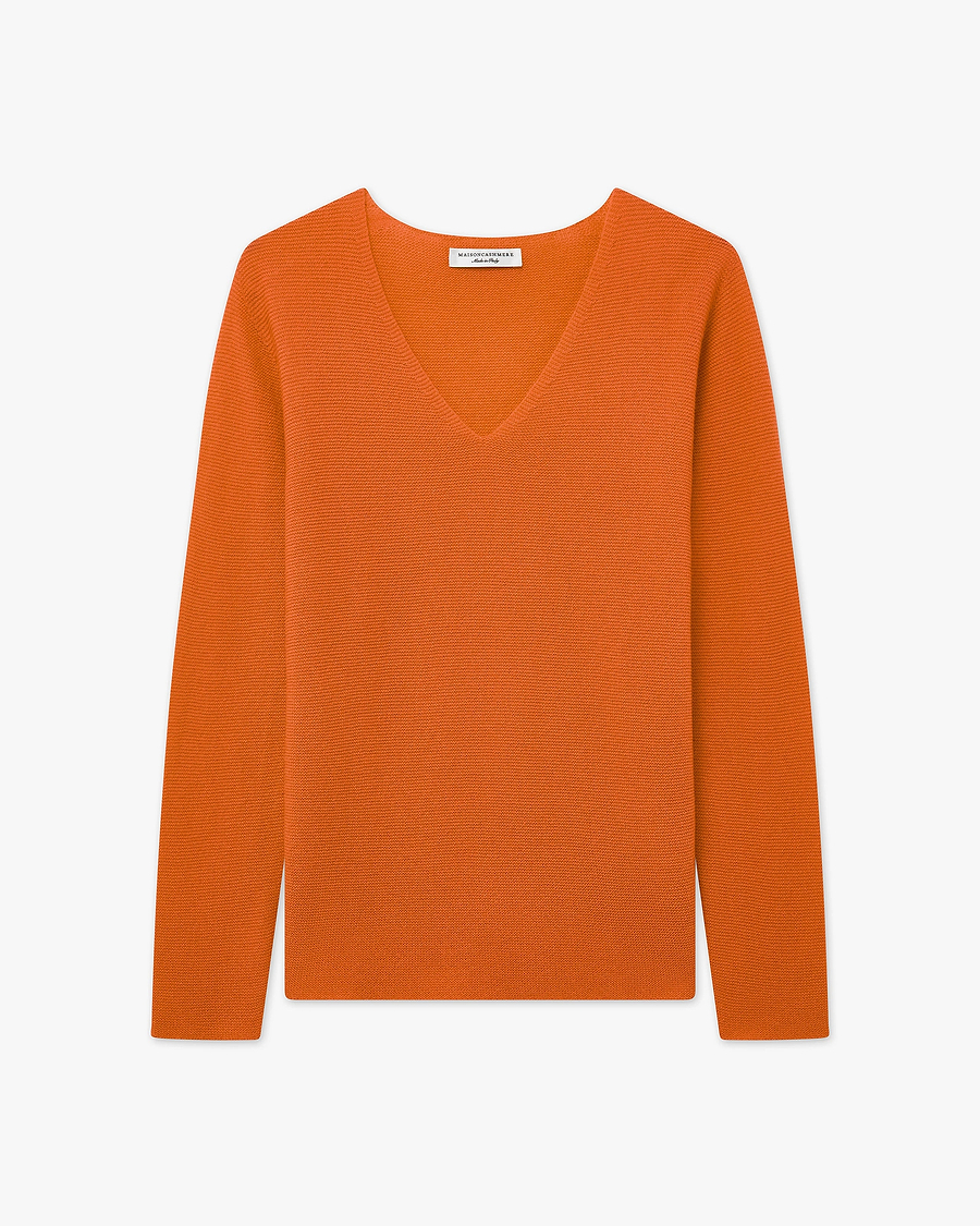 Women's Soffio V-Neck Sweater - Orange Cashmere