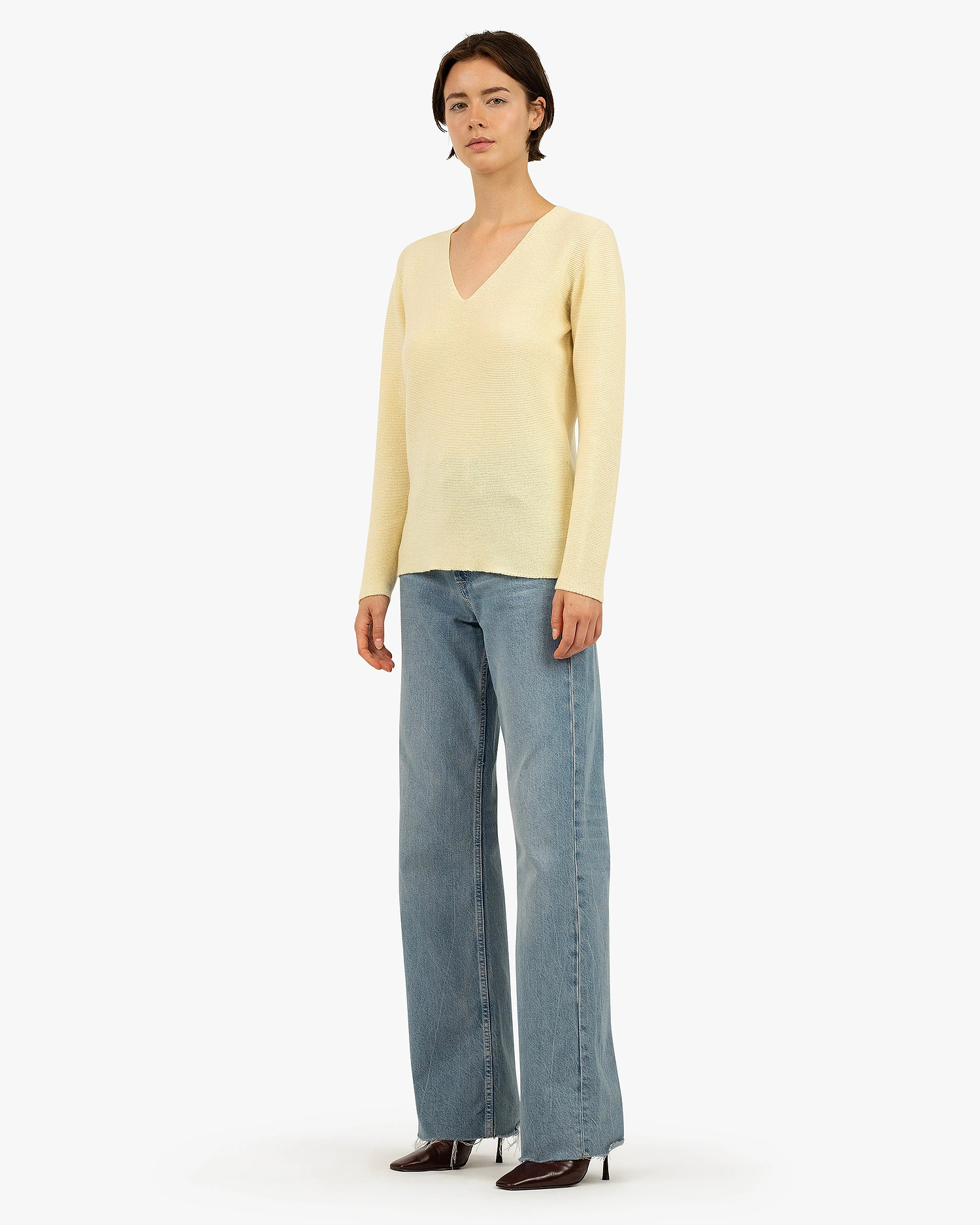 Women's Soffio V-Neck Sweater - Yellow Cashmere