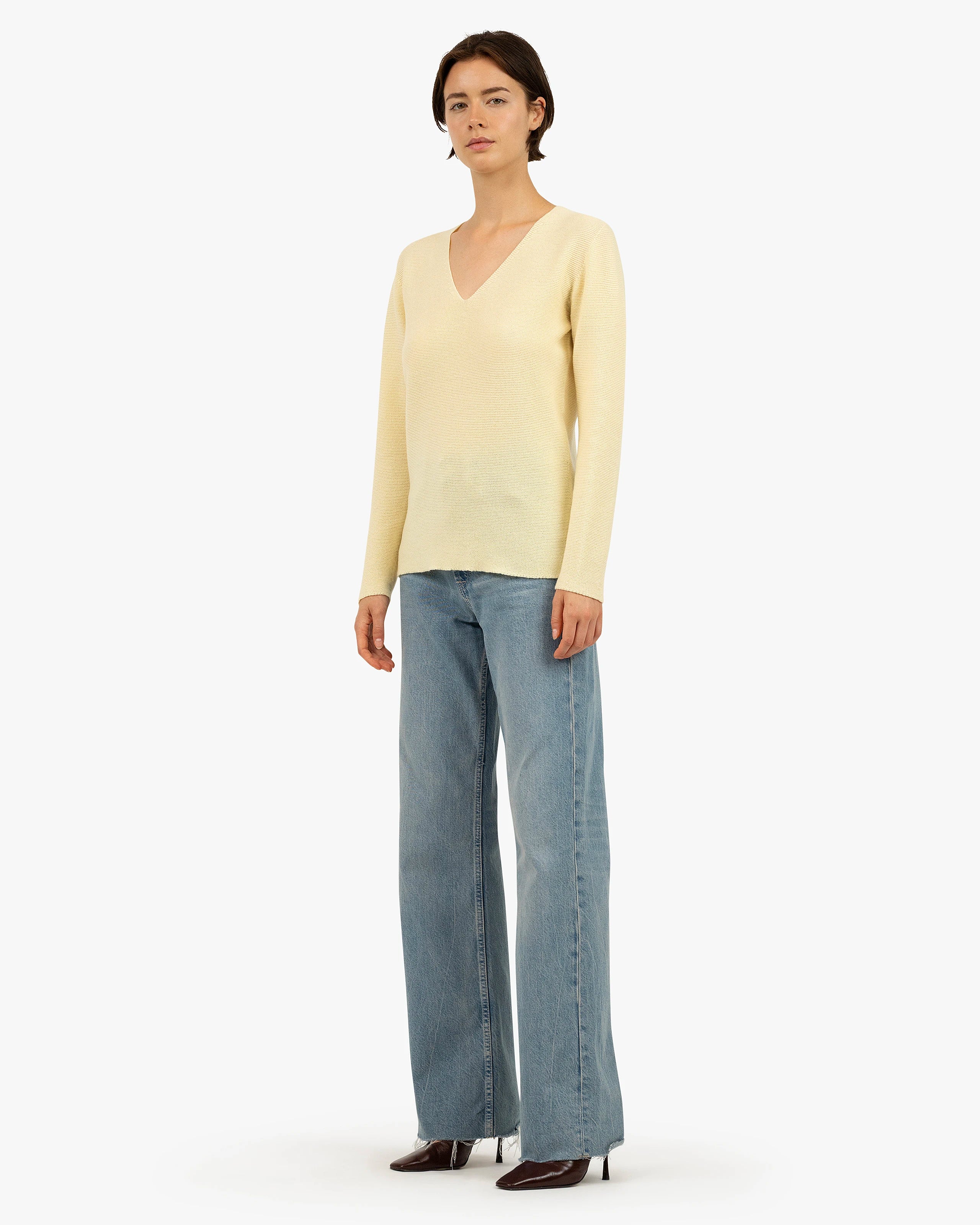 Women's Soffio V-Neck Sweater - Yellow Cashmere