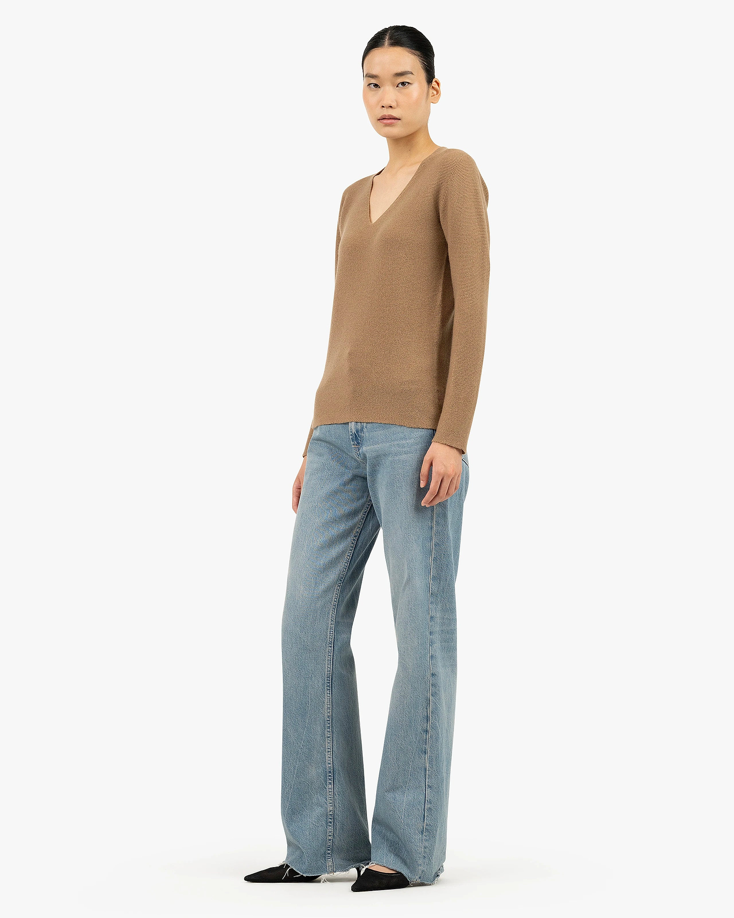 Women's Soffio V-Neck Sweater - Camel Cashmere