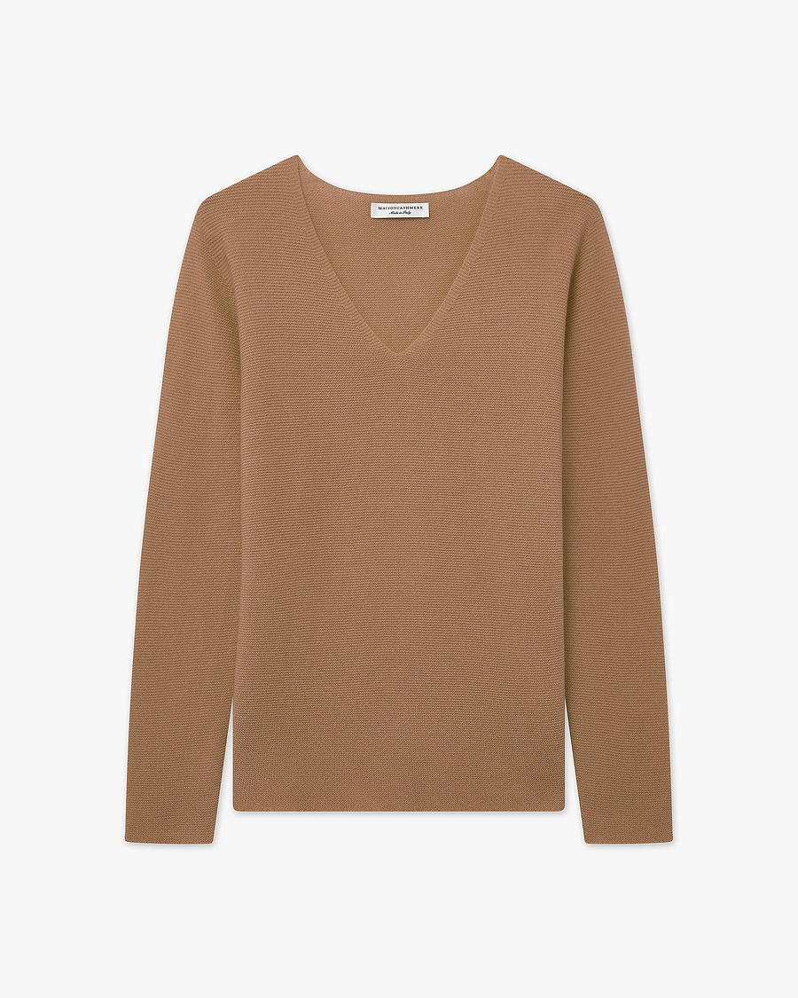 Women's Soffio V-Neck Sweater - Camel Cashmere