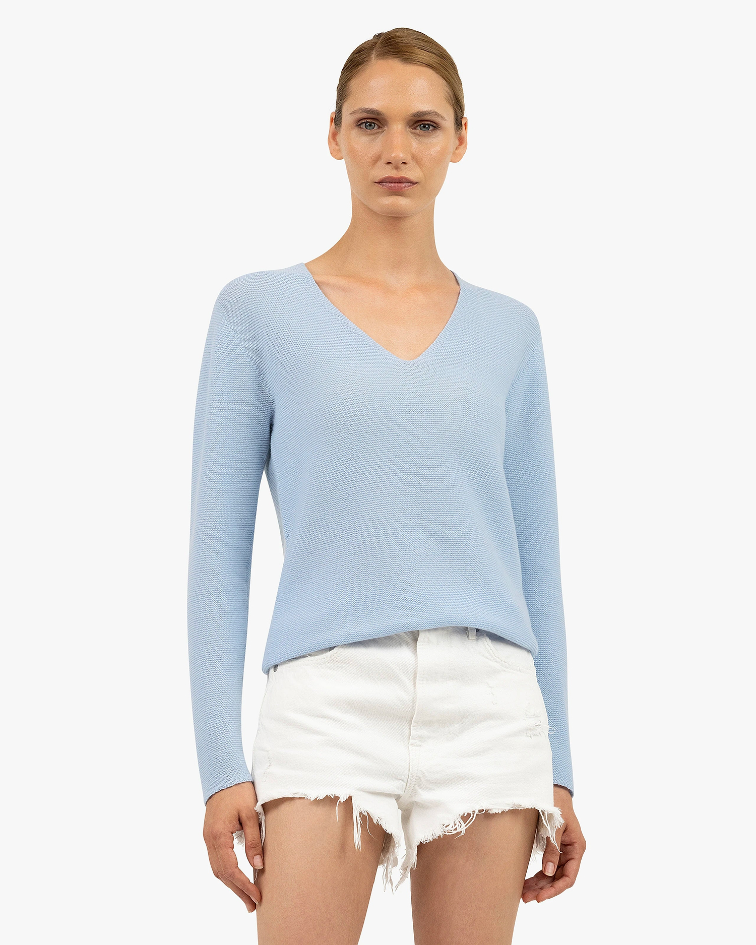 Women's Soffio V-Neck Sweater - Light Blue Cashmere