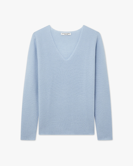 Women's Soffio V-Neck Sweater - Light Blue Cashmere