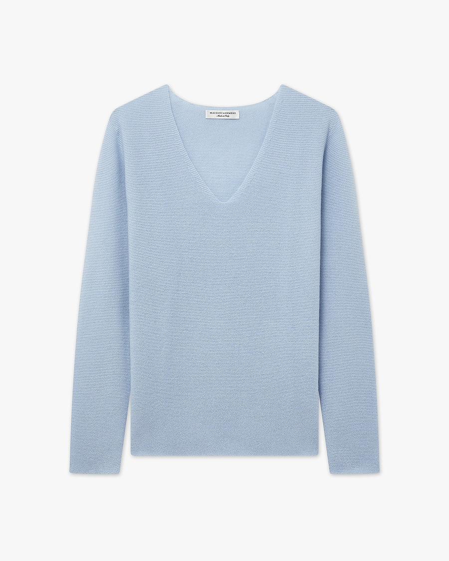 Women's Soffio V-Neck Sweater - Light Blue Cashmere