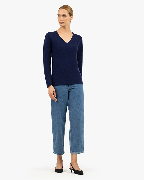 Women's Soffio V-Neck Sweater - Blue Cashmere