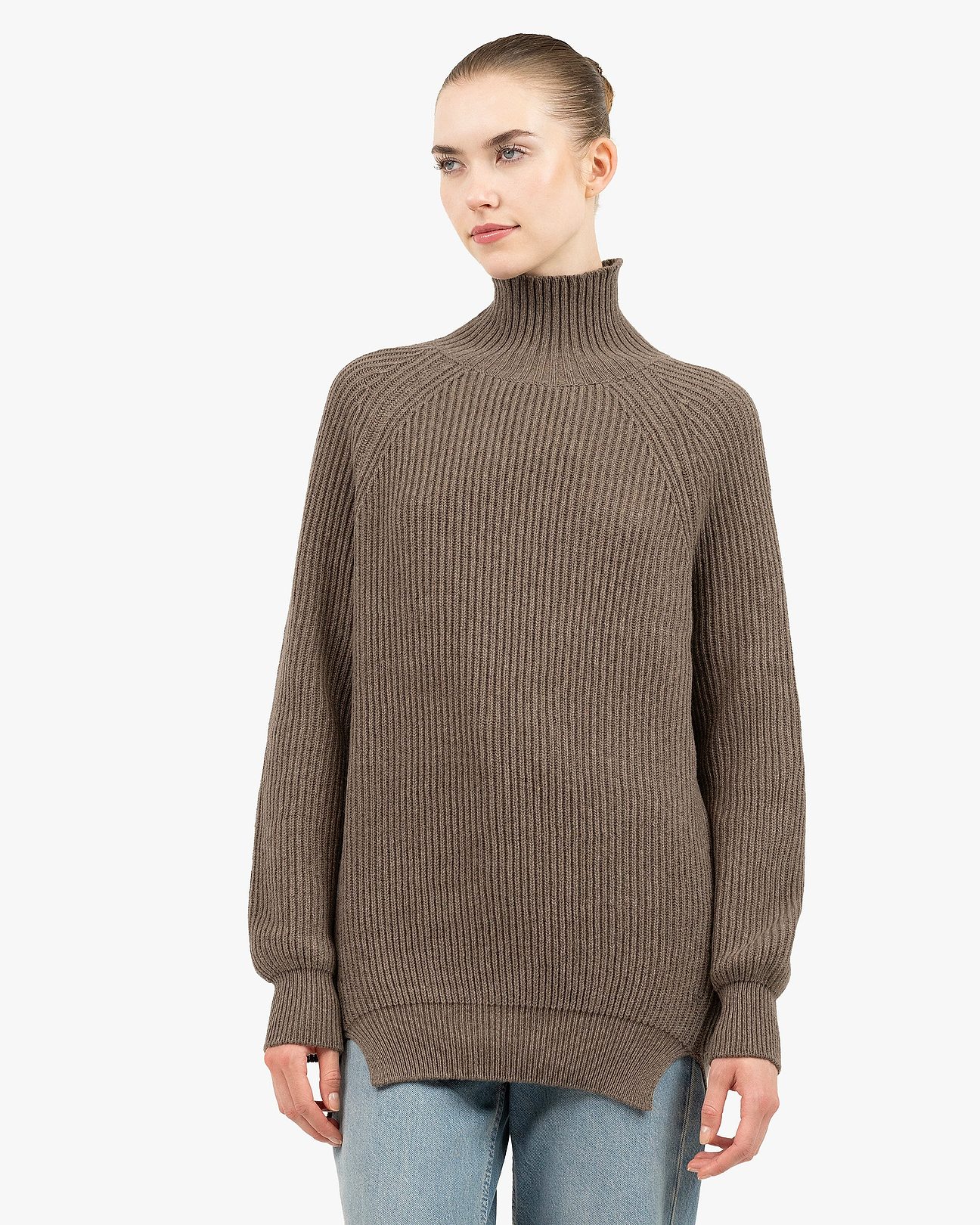 Women's Sorapis Cashmere Mock Neck Sweater - Brown | MaisonCashmere