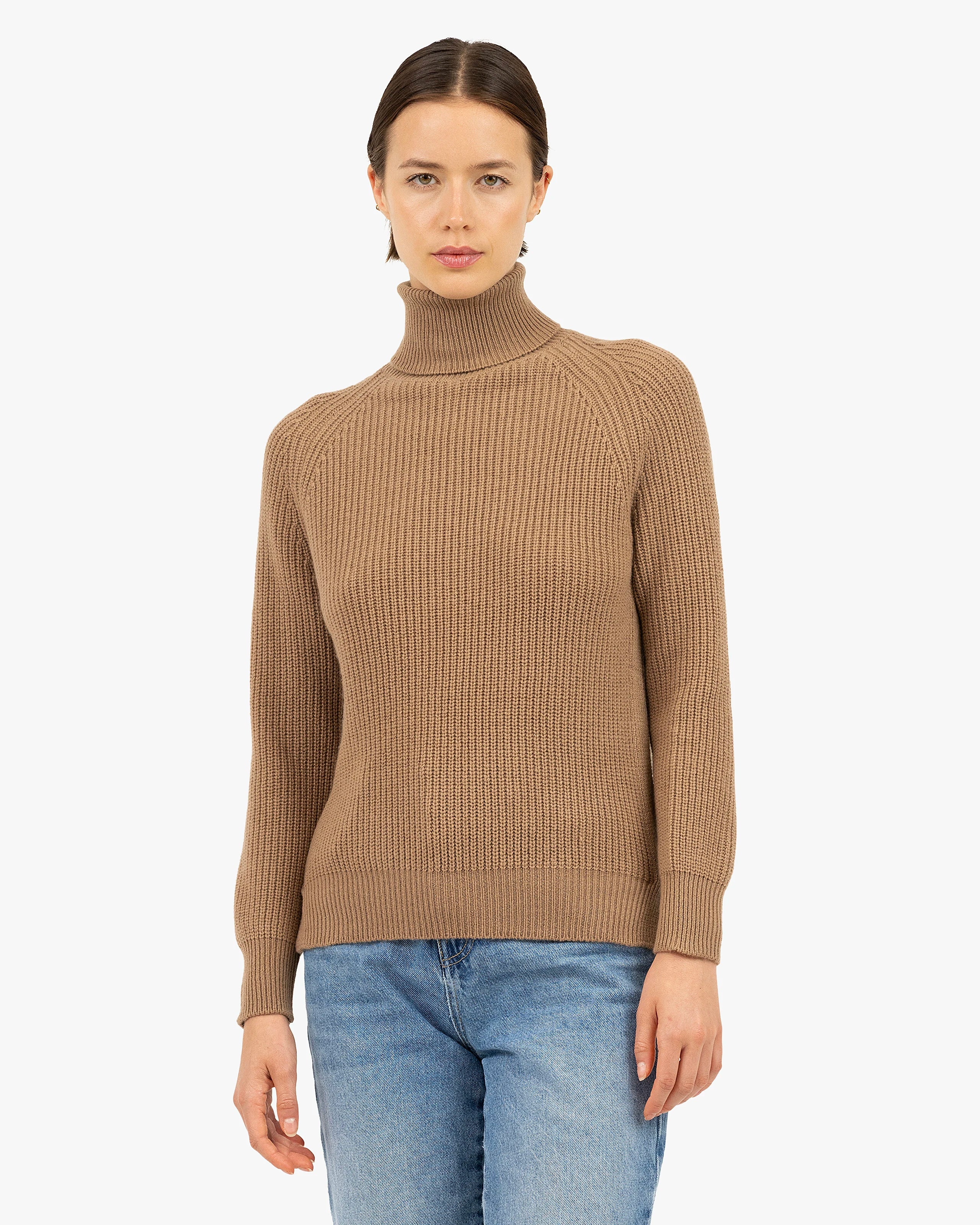 Women's Sorapis Cashmere Turtleneck Sweater - Camel | MaisonCashmere