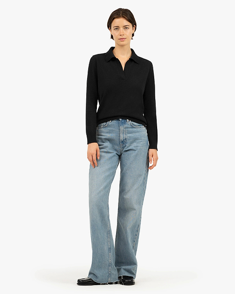 Women's Stresa Polo Sweater - Black Cashmere