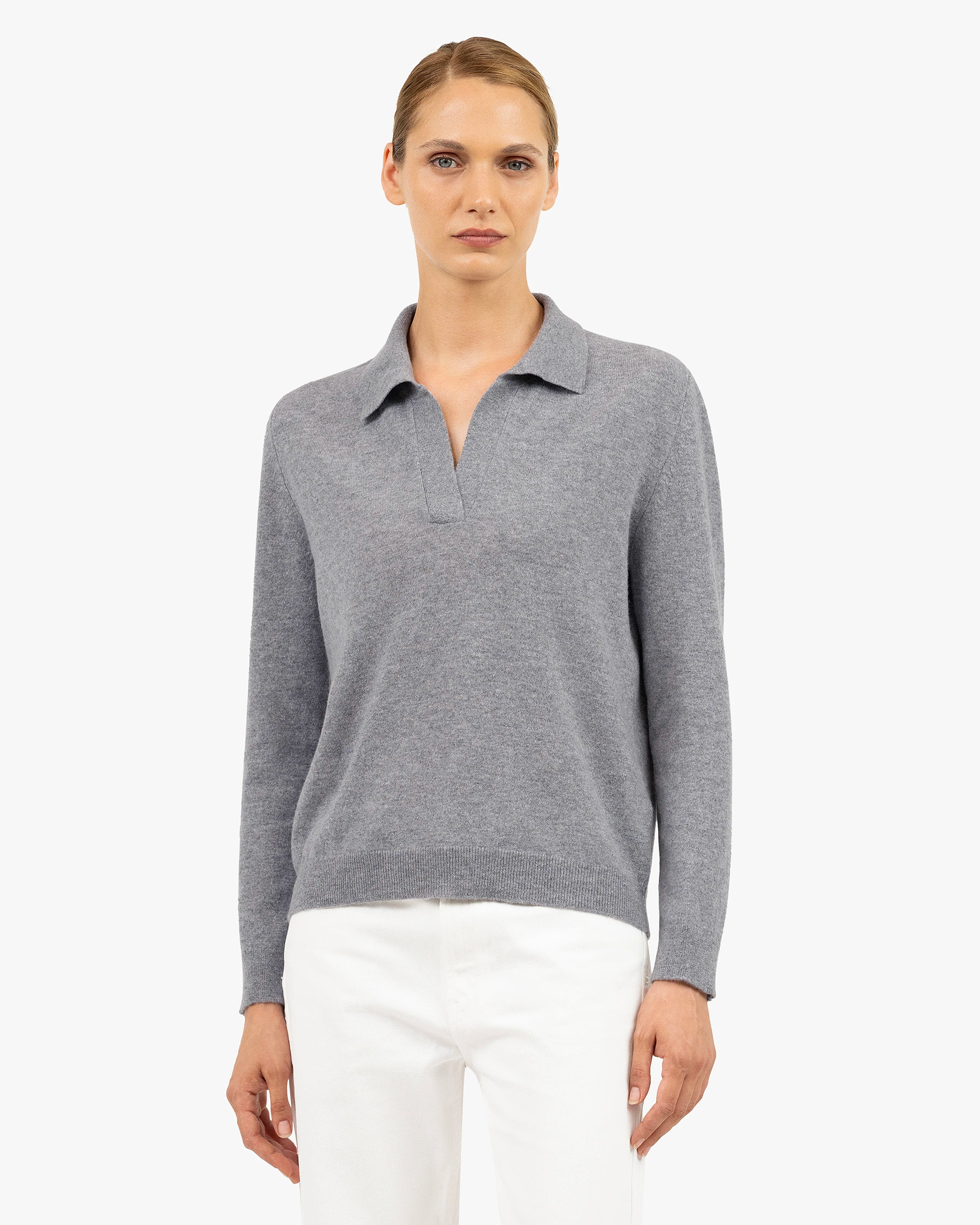Women's Stresa Cashmere Polo - Grey | MaisonCashmere
