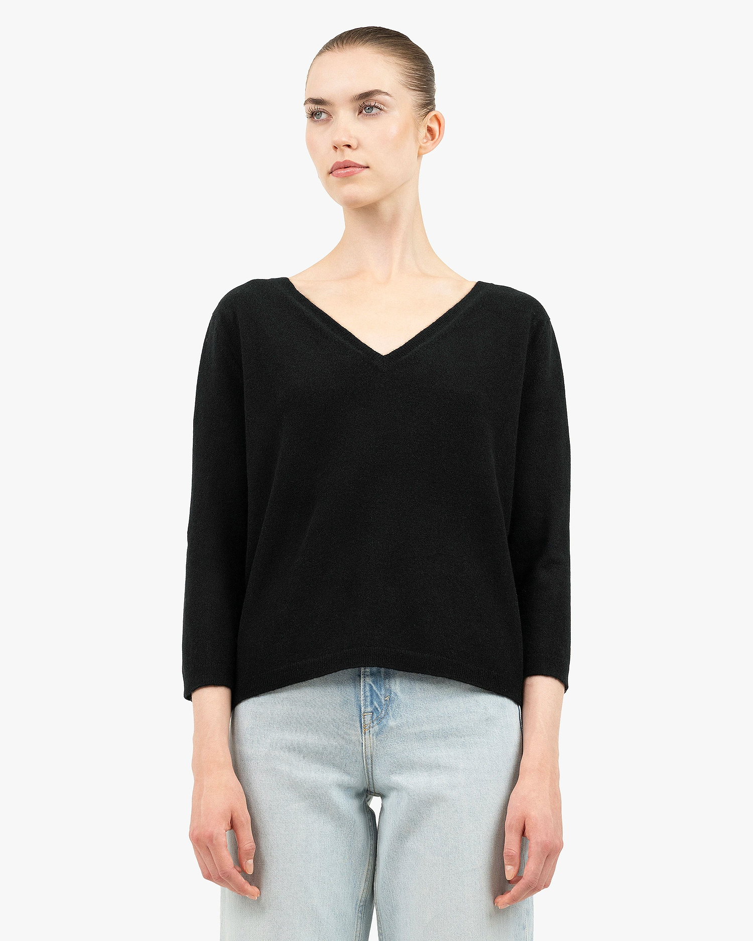 Women's Stresa V-Neck Sweater - Black Cashmere