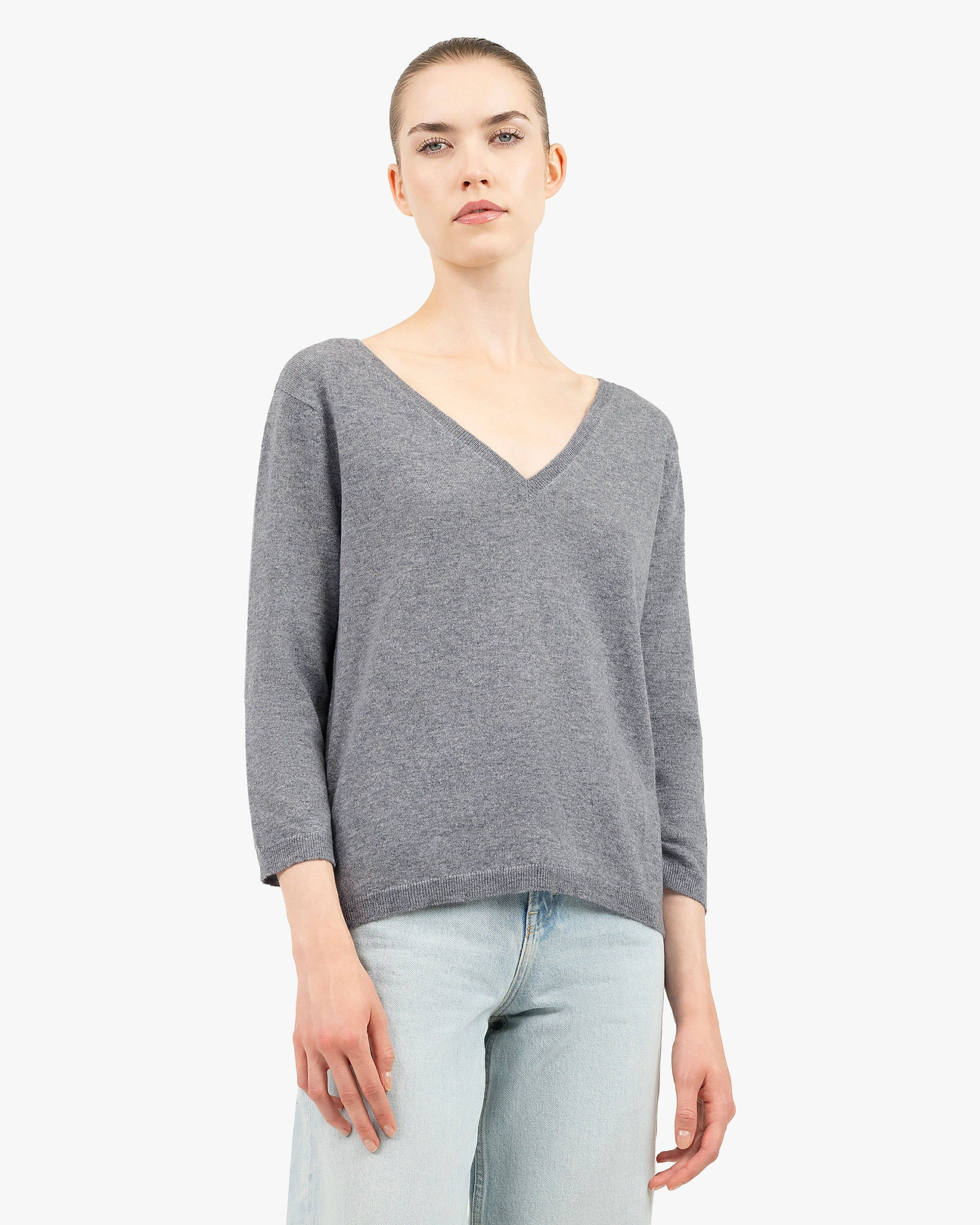 Women's Stresa Cashmere V-Neck Sweater - Grey | MaisonCashmere