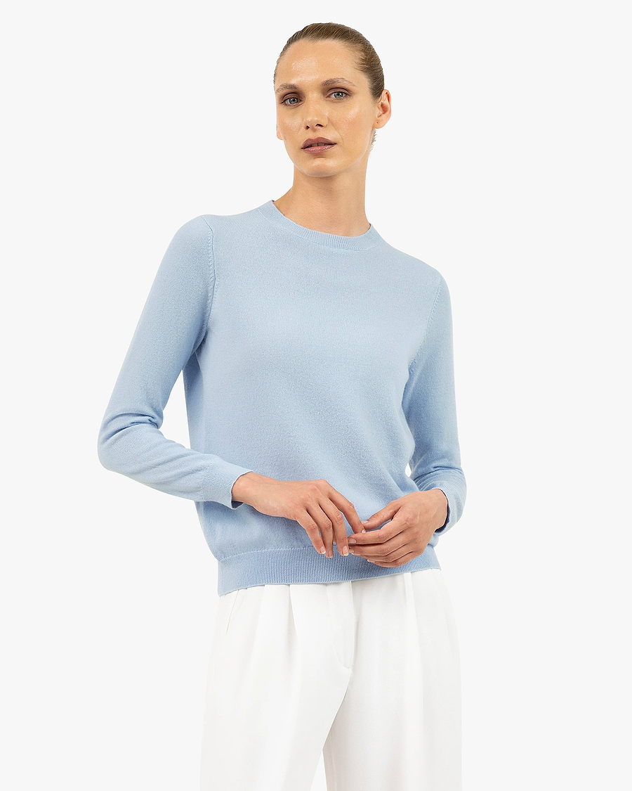 Women's Tribeca Crew Neck Sweater - Light Blue Cashmere
