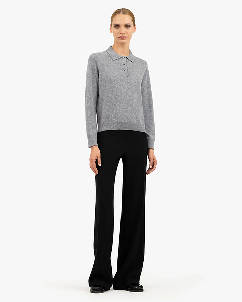 Women's Tribeca Polo Sweater - Medium Grey Cashmere