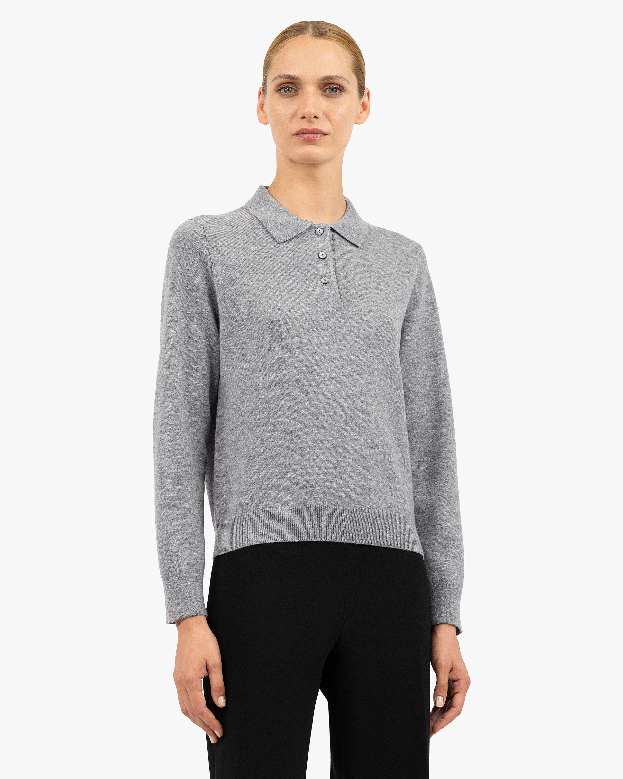 Women's Tribeca Polo Sweater - Medium Grey Cashmere