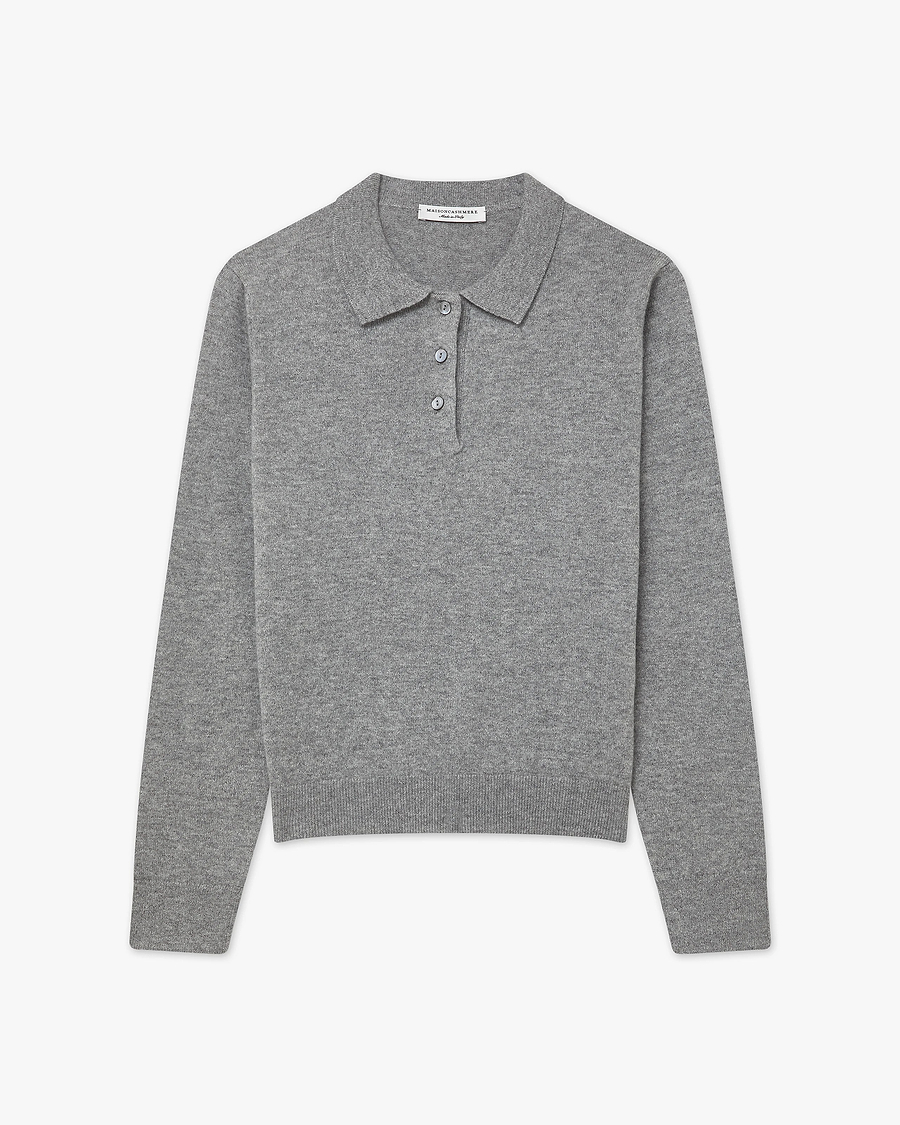 Women's Tribeca Polo Sweater - Medium Grey Cashmere