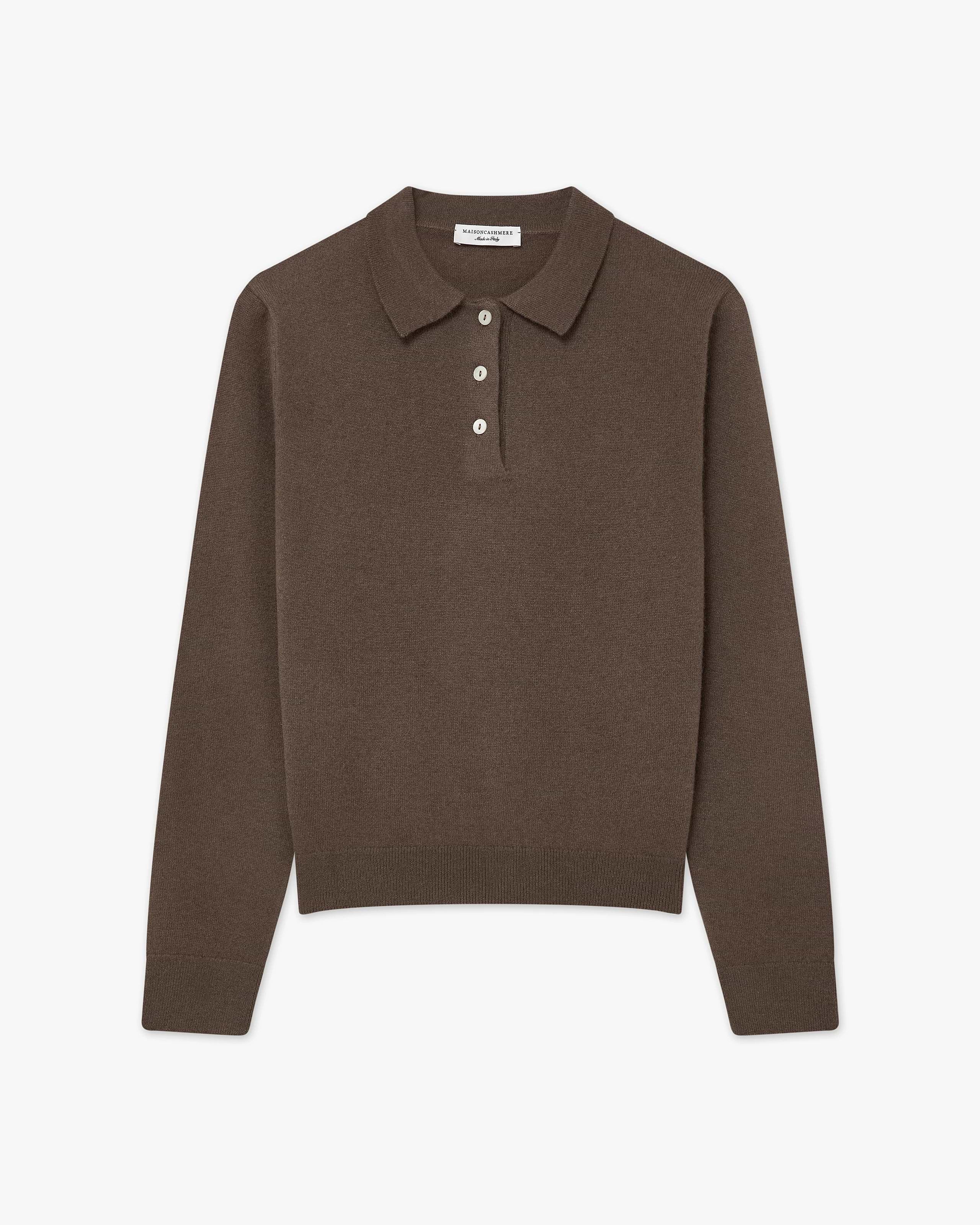 Women's Tribeca Cashmere Polo Sweater - Brown | MaisonCashmere Women's Tribeca Cashmere Polo Sweater - Brown | MaisonCashmere