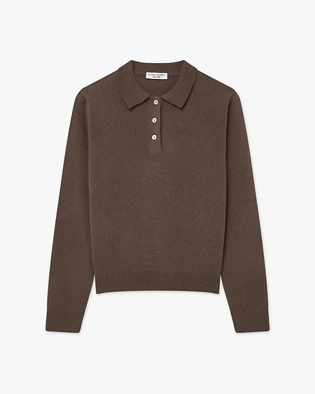 Women's Tribeca Polo Sweater - Brown Cashmere