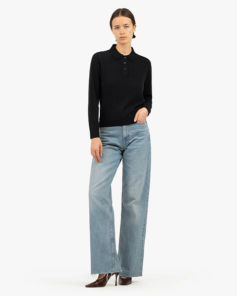 Women's Tribeca Polo Sweater - Black Cashmere