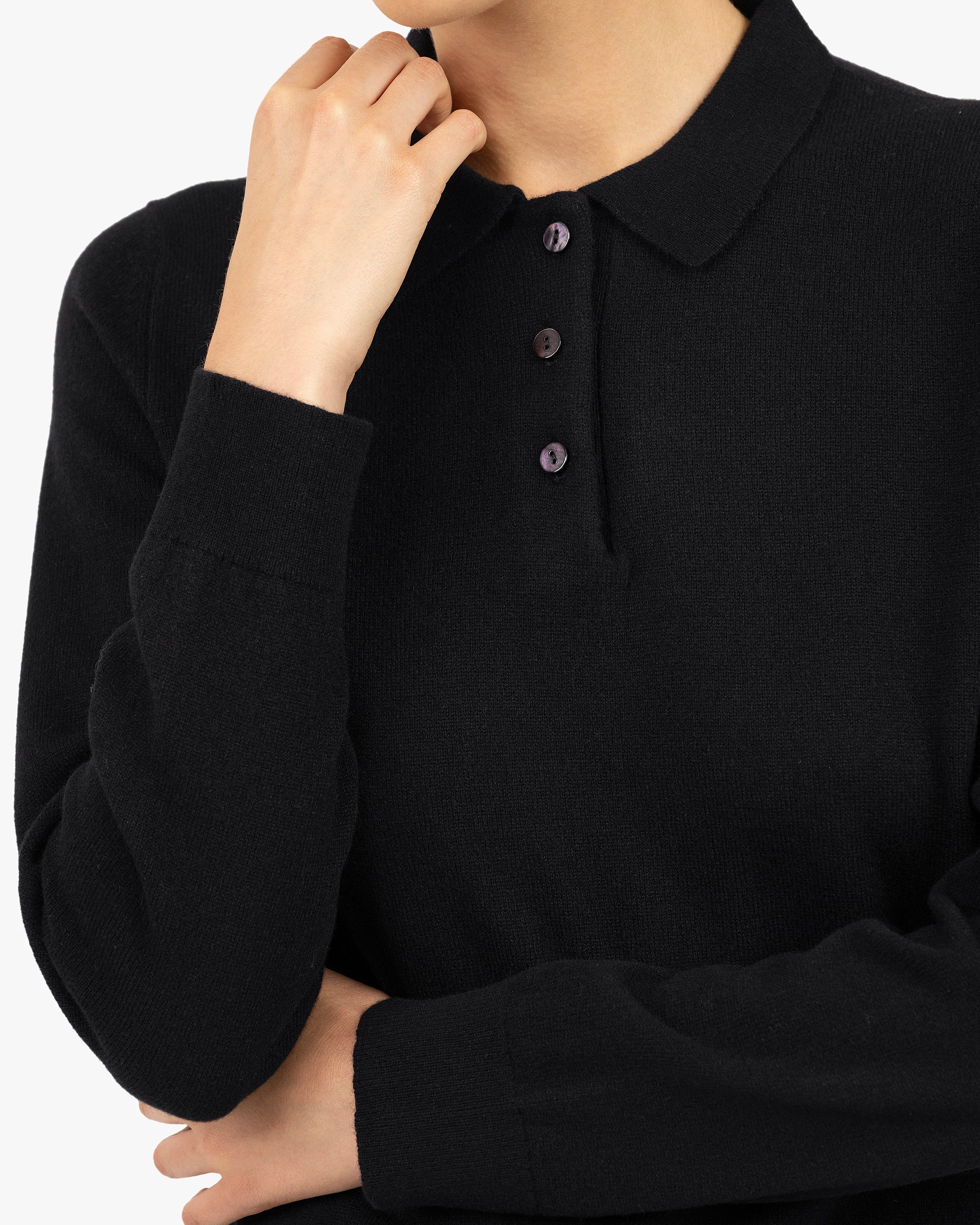 Women's Tribeca Polo Sweater - Black Cashmere