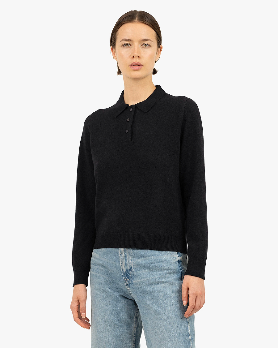 Women's Tribeca Polo Sweater - Black Cashmere