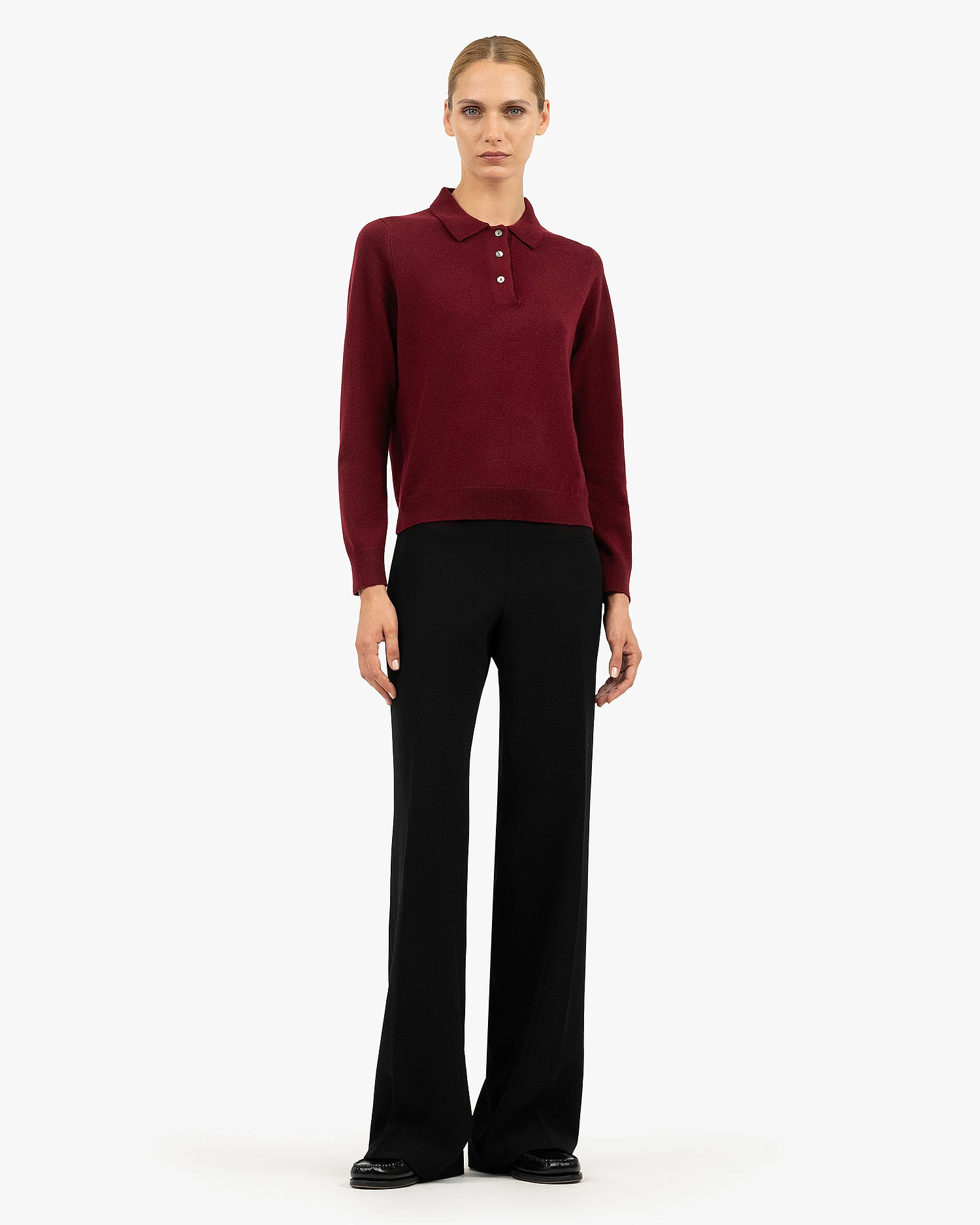 Women's Tribeca Polo Sweater - Bordeaux Cashmere