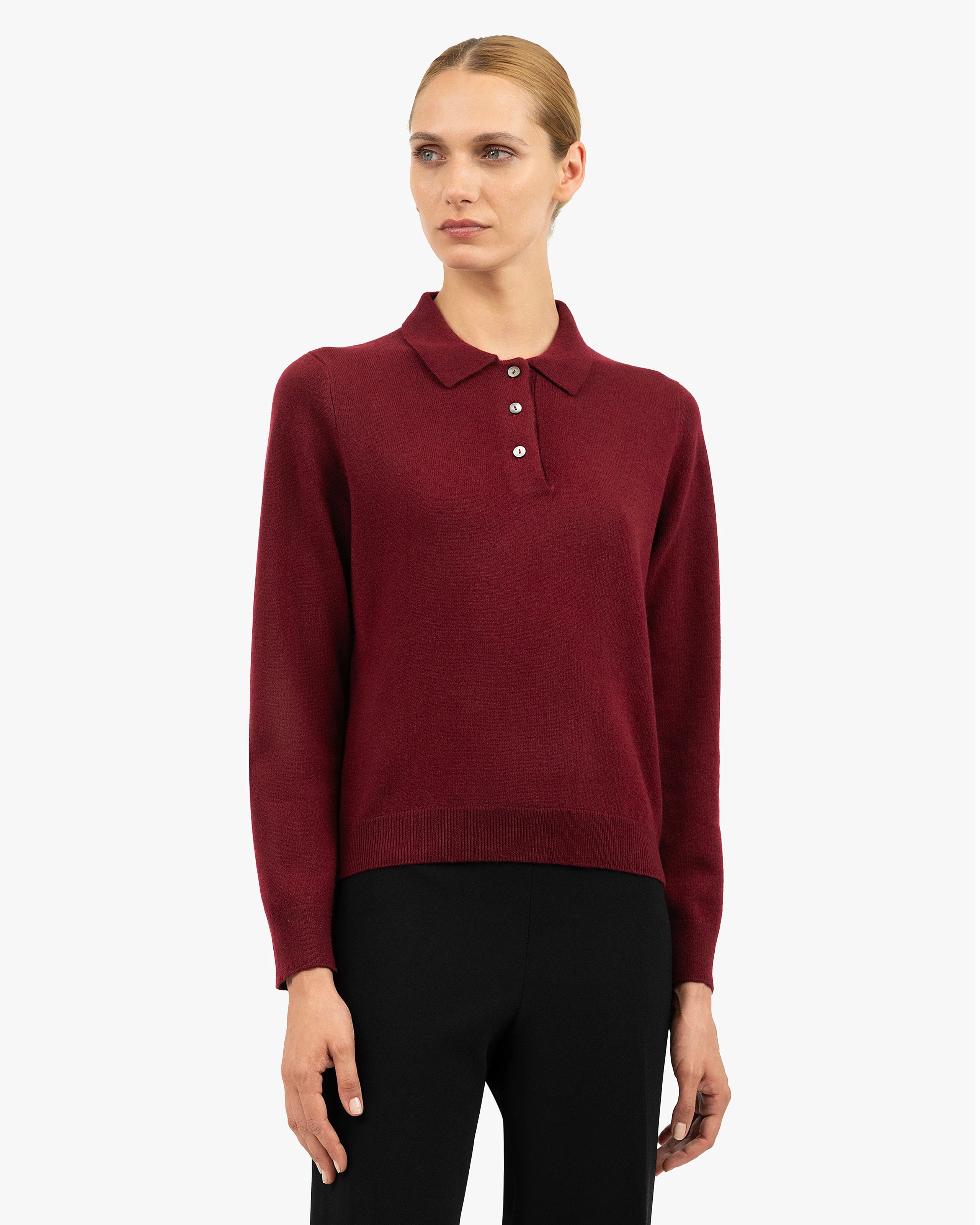 Women's Tribeca Polo Sweater - Bordeaux Cashmere