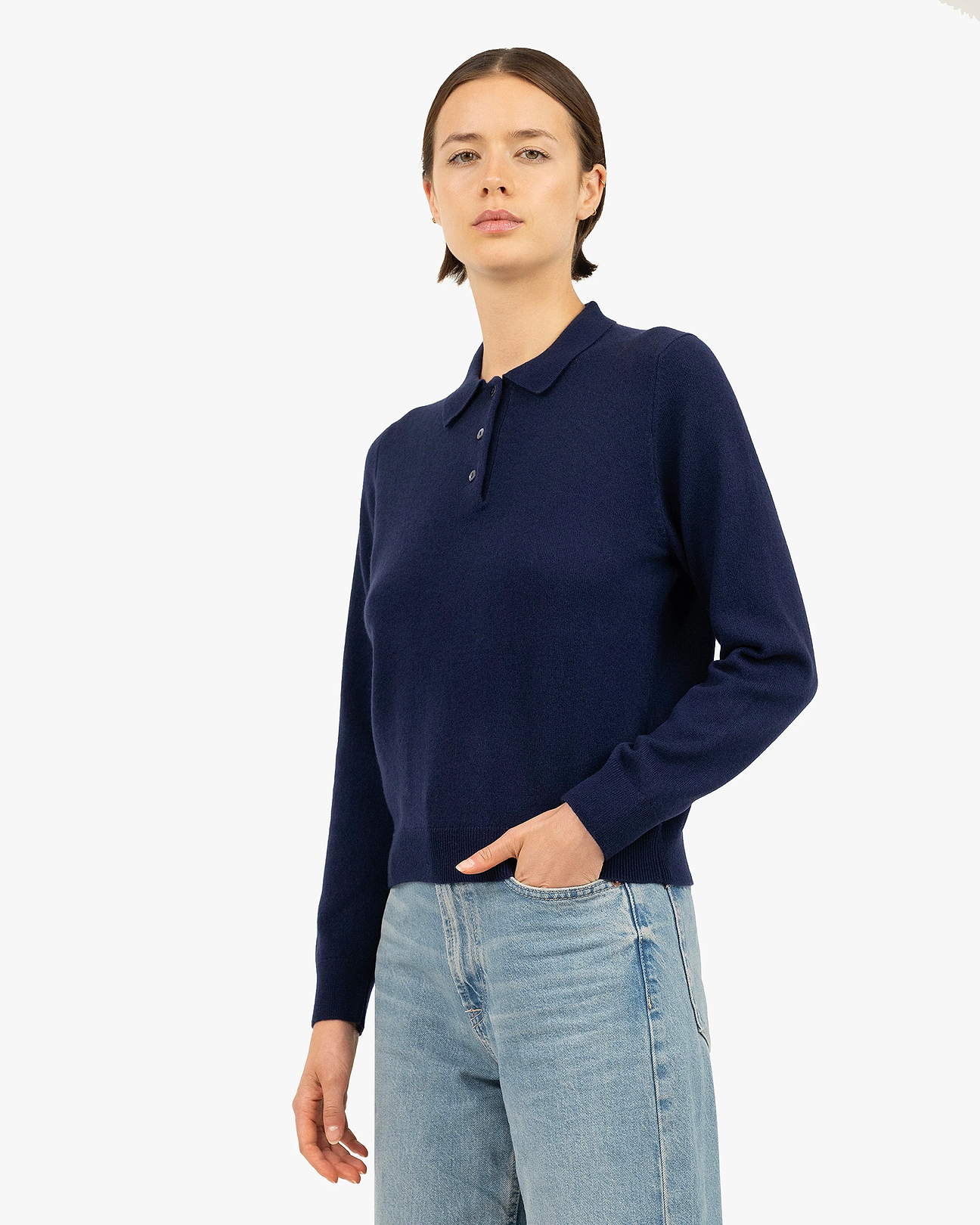 Women's Tribeca Cashmere Polo Sweater - Blue | MaisonCashmere