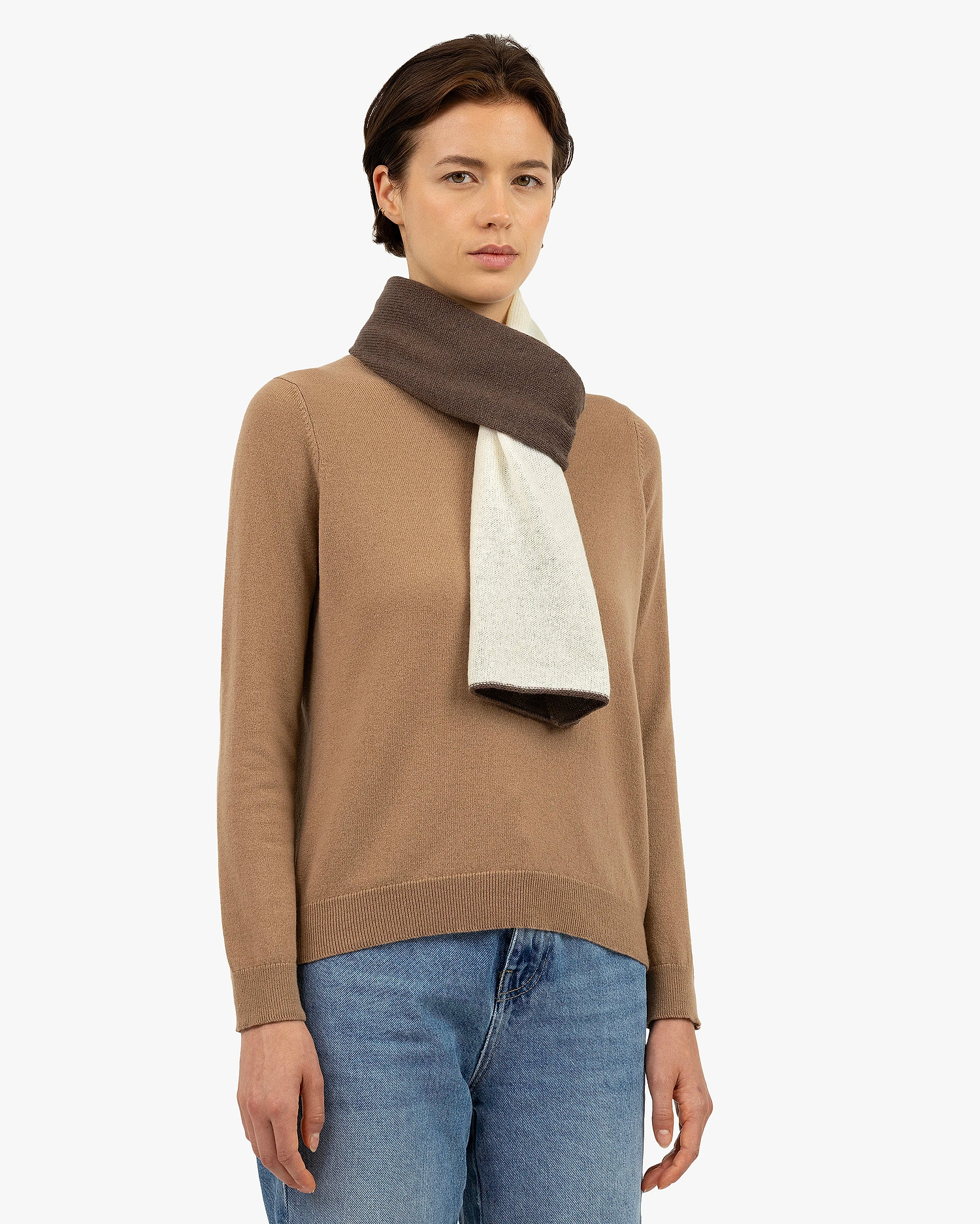 Women's Two-Tone Scarf - Brown Cashmere