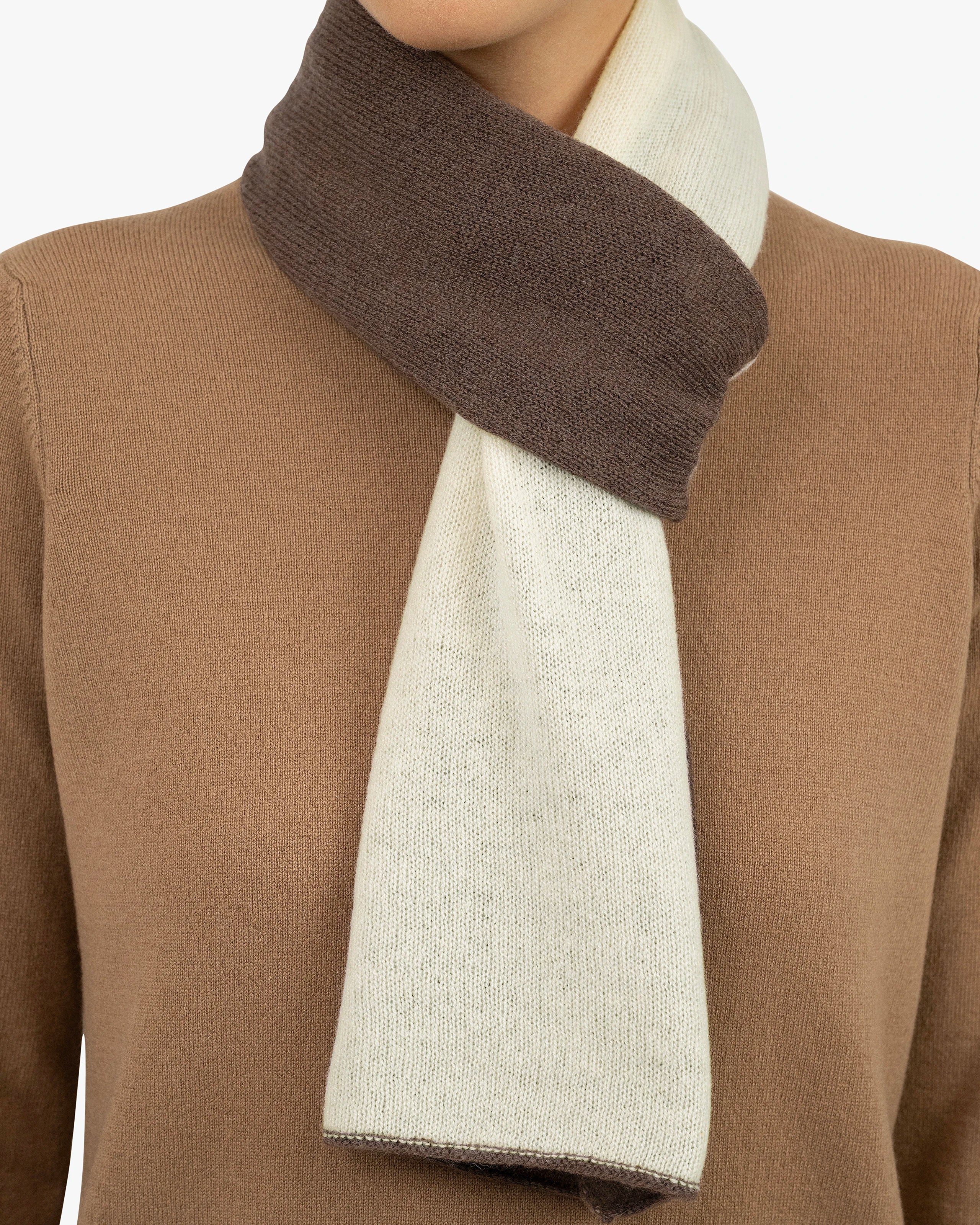 Women's Two-Tone Scarf - Brown Cashmere