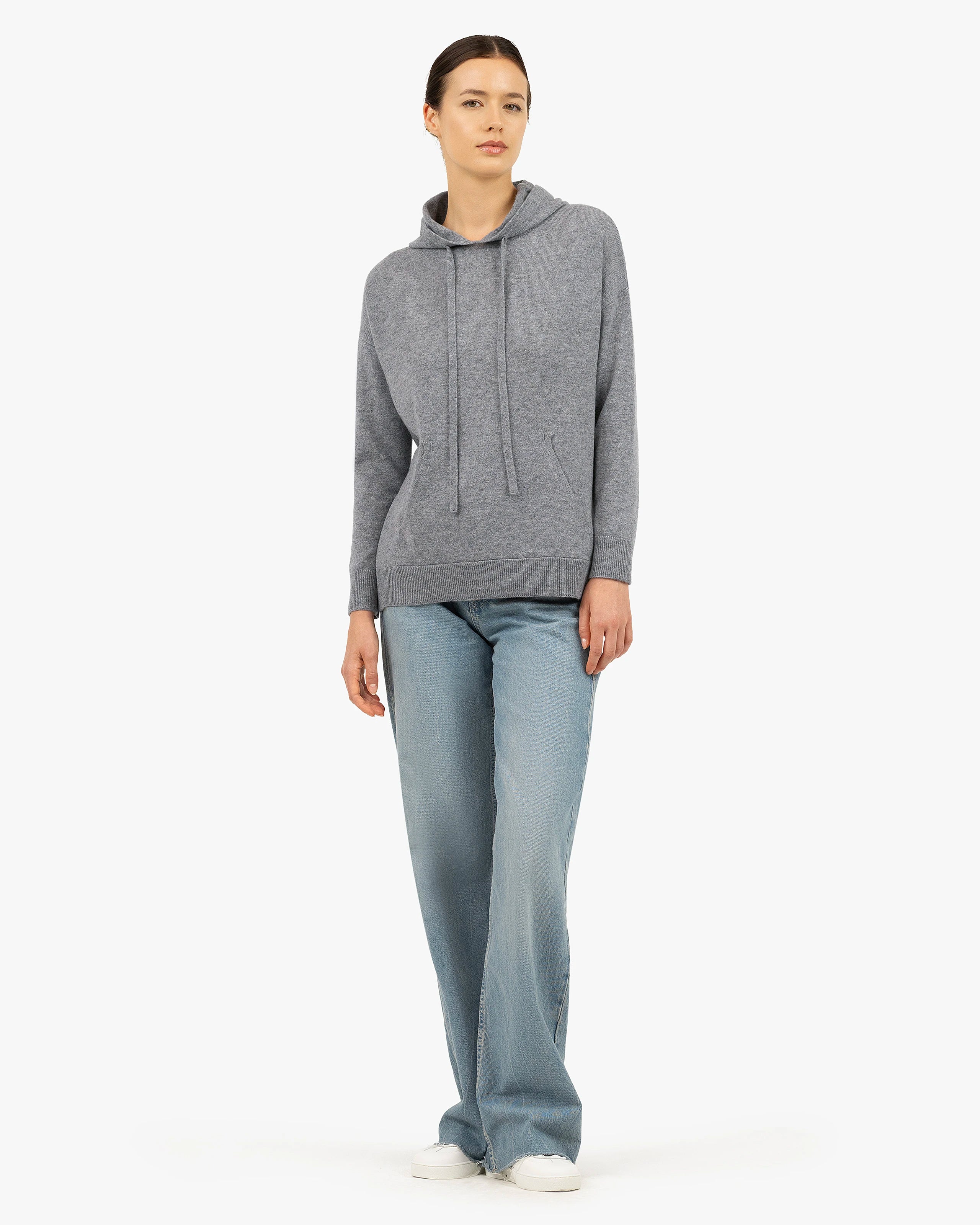 banul story Milky Way Merino 5121 グレー Women's Velia Maxi Cashmere Hoodie - Medium Grey | MaisonCashmere