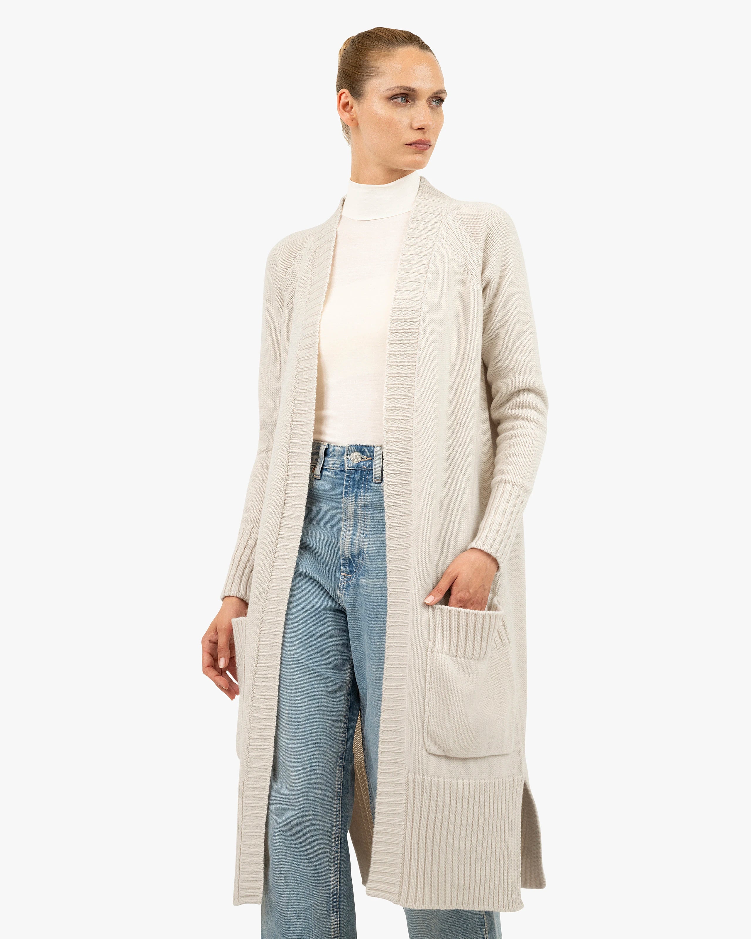 Dalmar Long Cardigan - White Merino / Cashmere