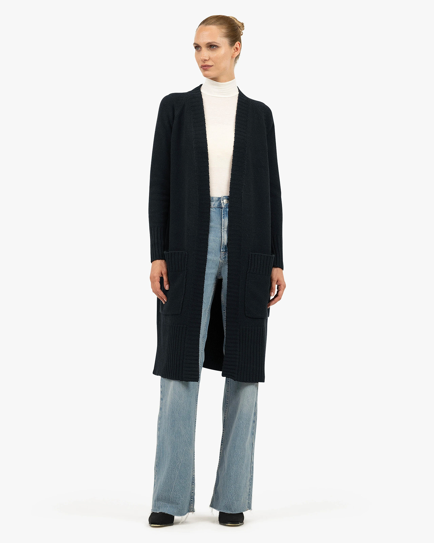 Dalmar Long Cardigan - Black Merino / Cashmere